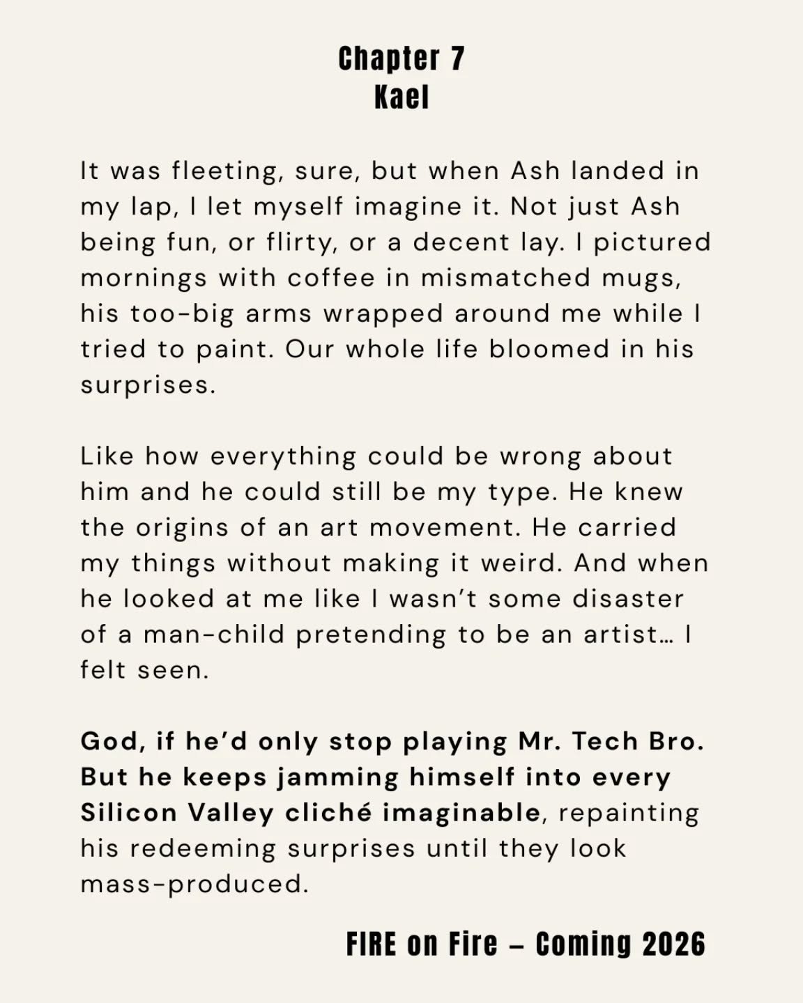 Snippet time. FIRE on Fire releases in 2026. 🔥 Follow for cover reveals, release dates, and more.

Do you want to see more banter, yearning, or heat next?