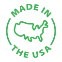 Green circular logo with a map of the United States and the text 'Made in the USA'