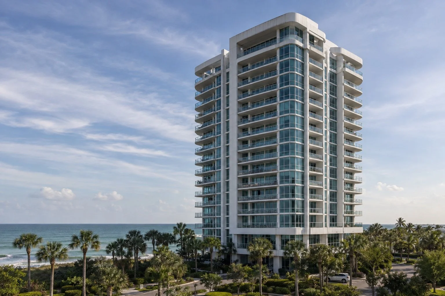 High-rise condominium overlooking the Gulf Coast in Southwest Florida.
