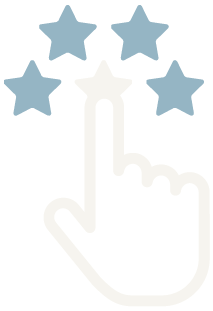 A digital illustration of a hand pointing up, with five stars above it, suggesting selection or rating.