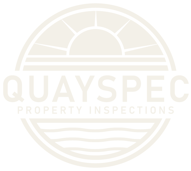 Logo for Quayspec Property Inspections with a stylized sun and water waves design.