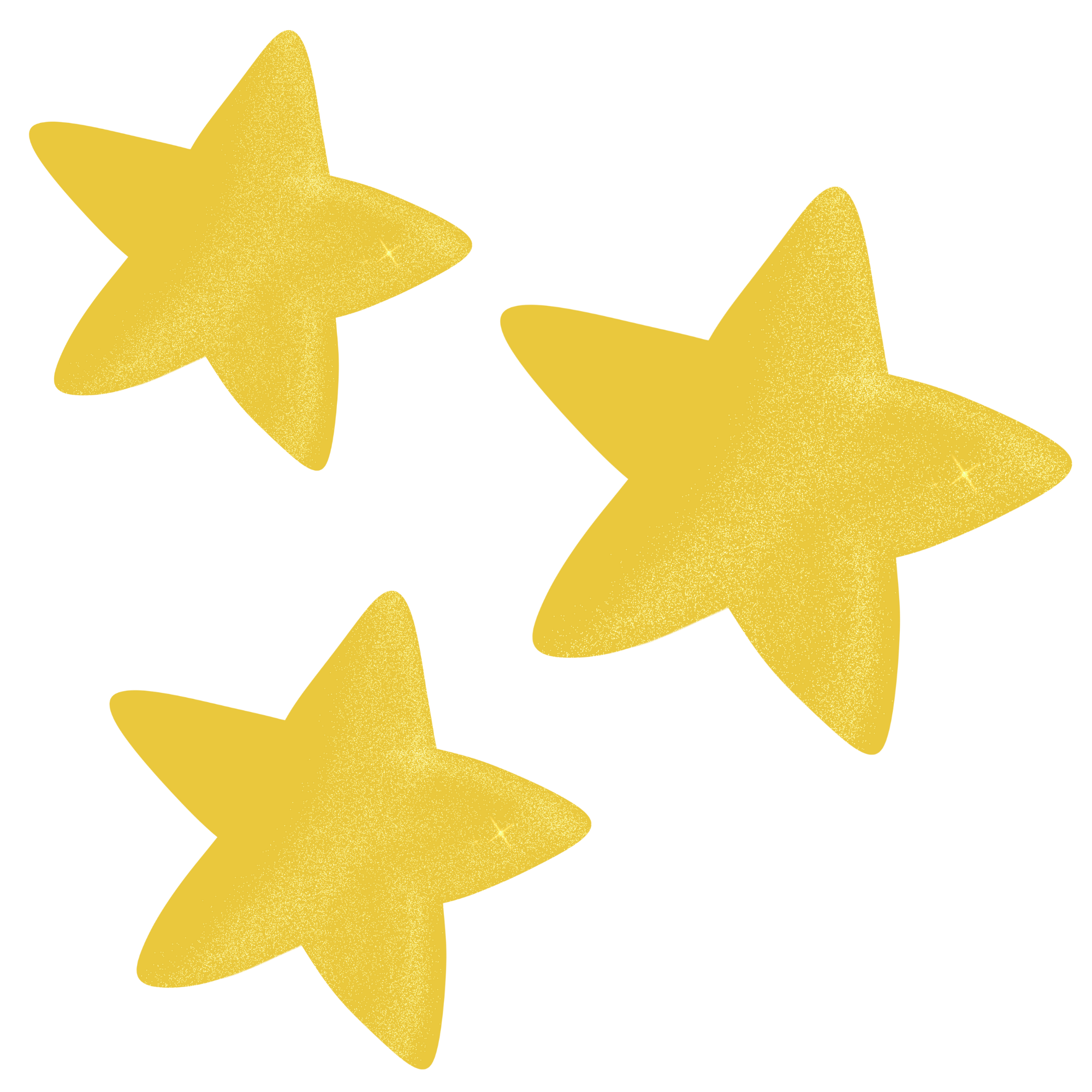 Three yellow glittery stars with a black background.