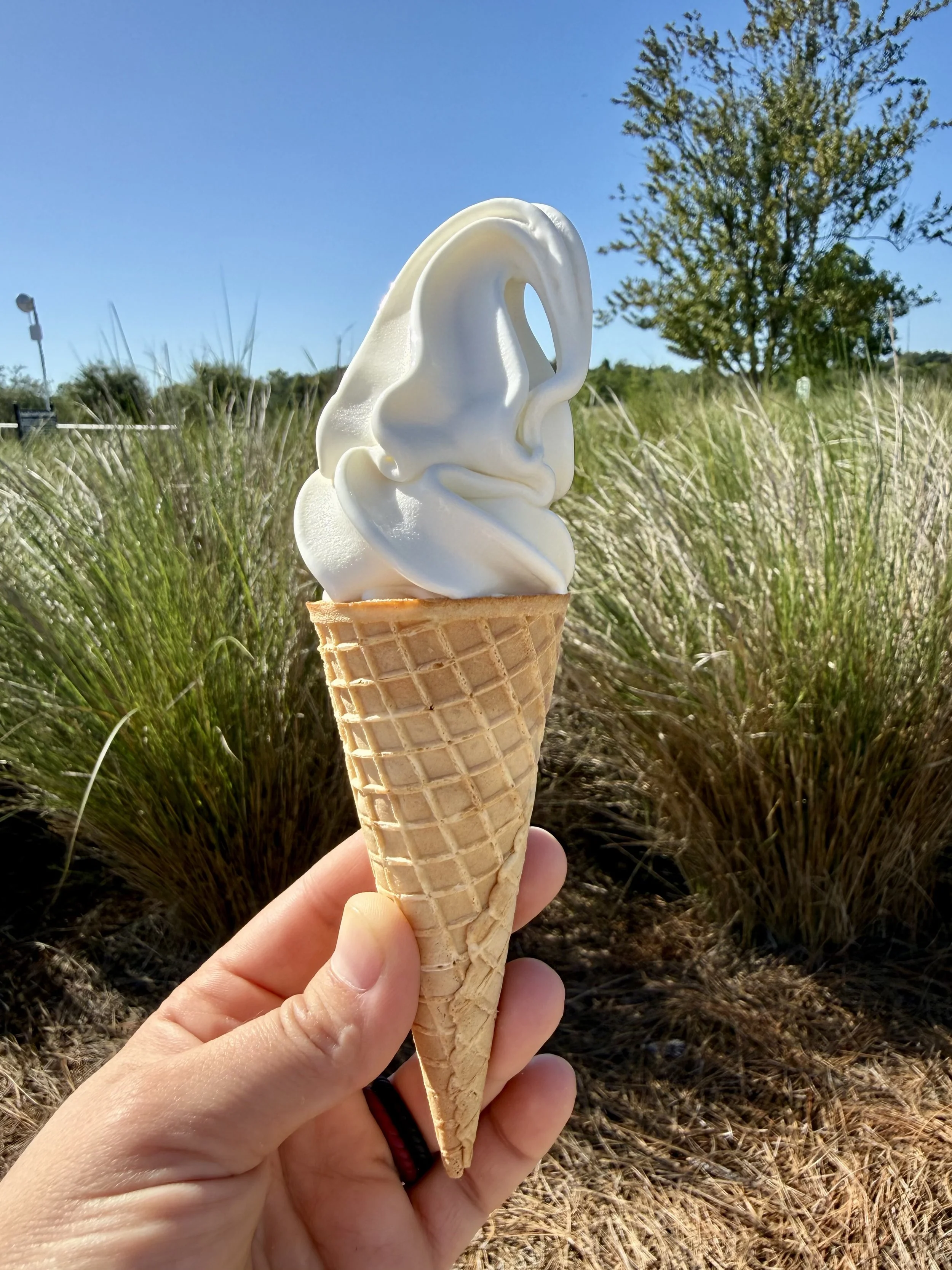 Vanilla soft serve ice cream cone