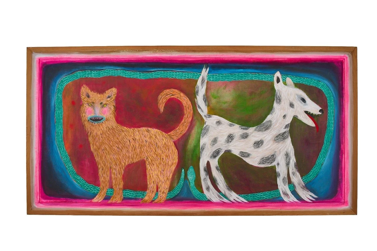  Gato y Perro , 2024 
Acrílico y pastel sobre tela 
205 x 100 cm