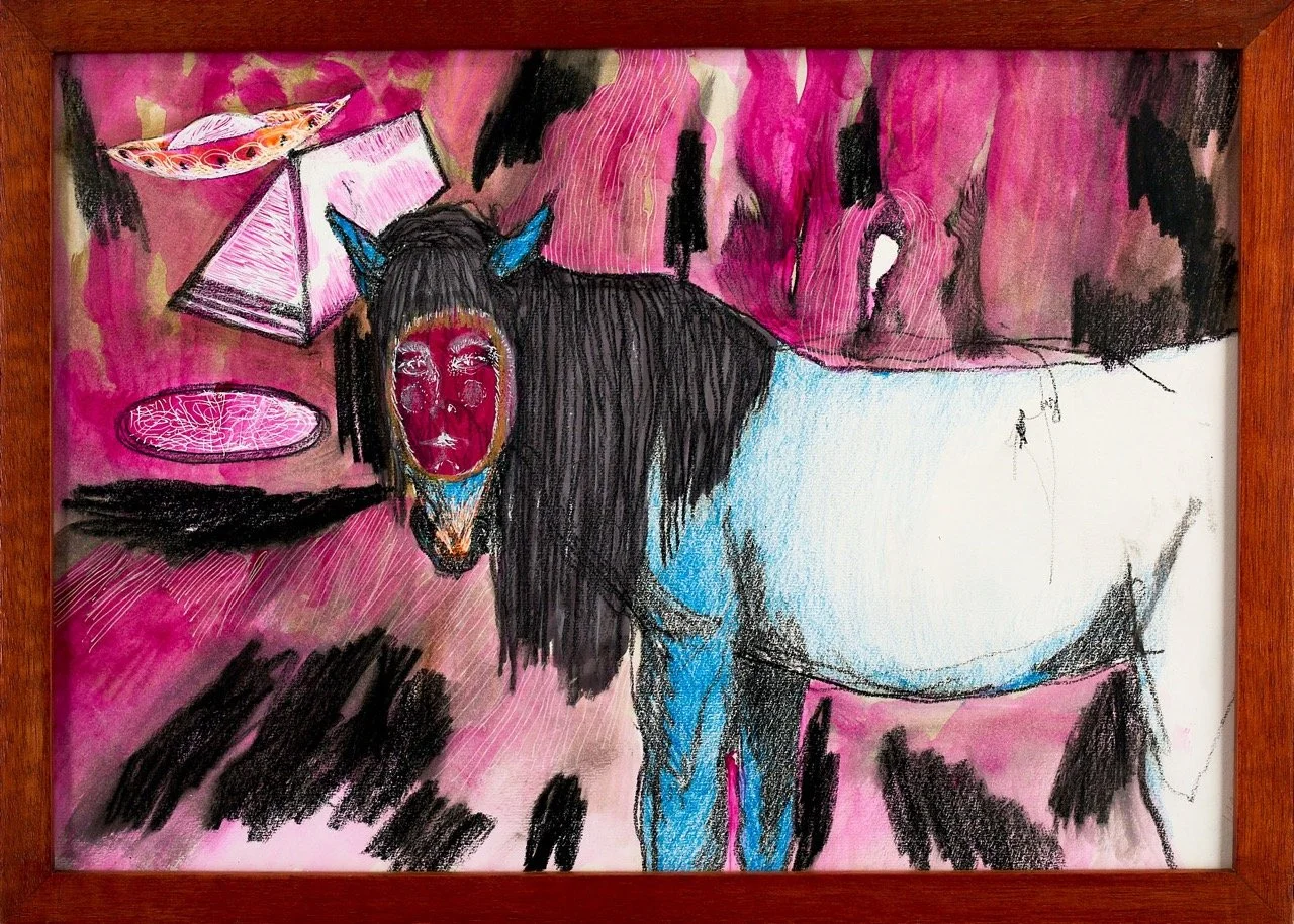  Caballo , 2024 
Barro, acrílico y pastel sobre lienzo 
40 x 28 cm