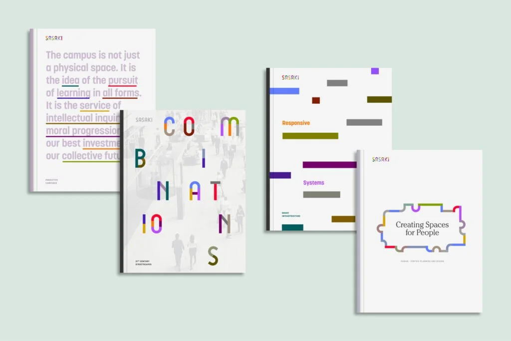 Brand publications applying the new visual language across thought leadership and sector materials.

