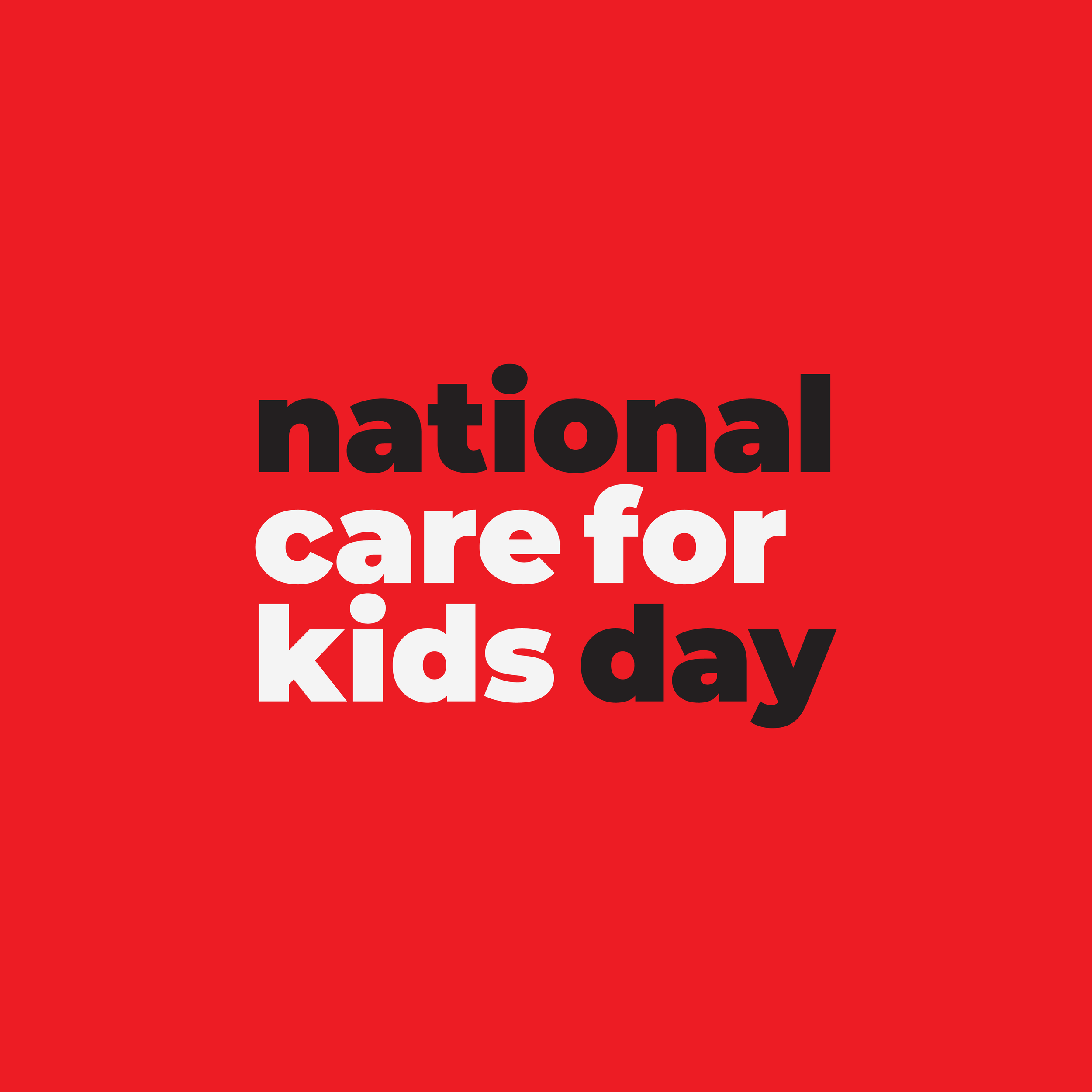 Red background with black and white text reading 'National CARE for KIDS Day'.
