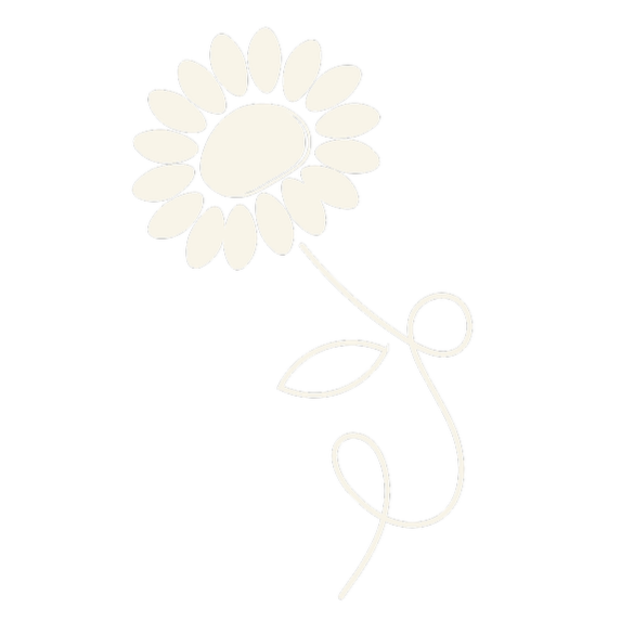 A white line drawing of a flower with a large center and multiple petals, set against a black background.