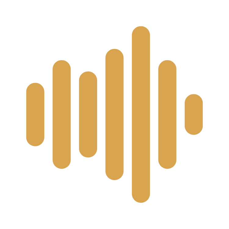 Gold sound wave logo on a black background.