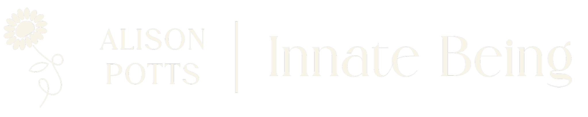Logo for Alison Pots Innate Being, featuring a daisy flower illustration and stylized text.