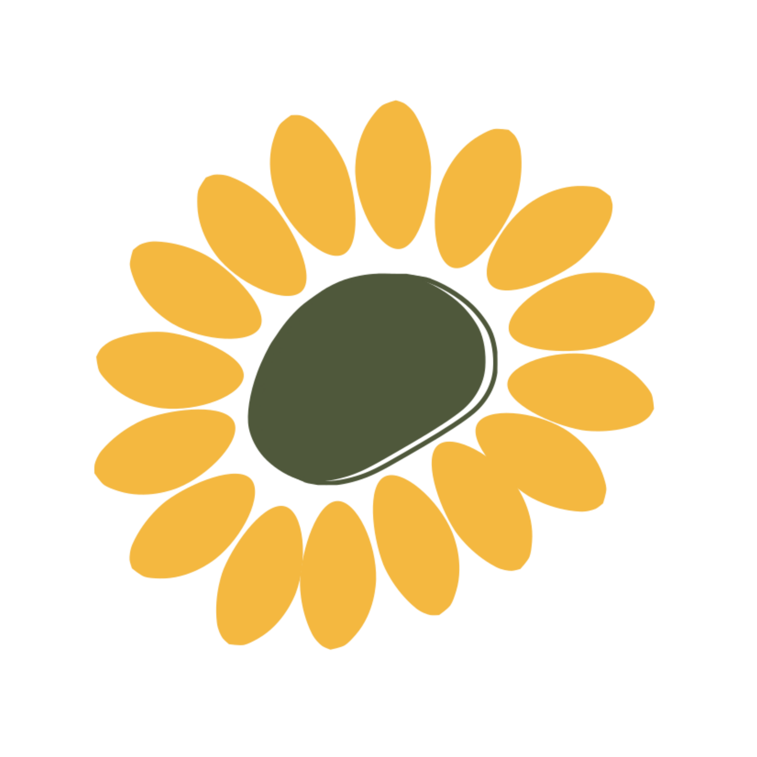 Illustration of a stylized sunflower with yellow petals and a dark center.