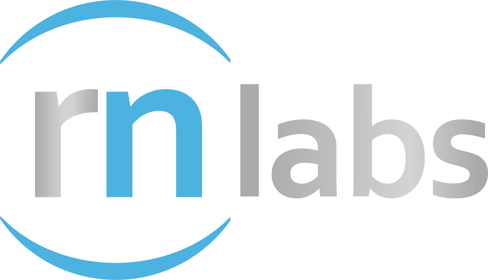 Logo for rnLabs with the text 'rnLabs' in gray, a blue arc over the 'r', and a blue partial circle around the 'r' and 'n'.