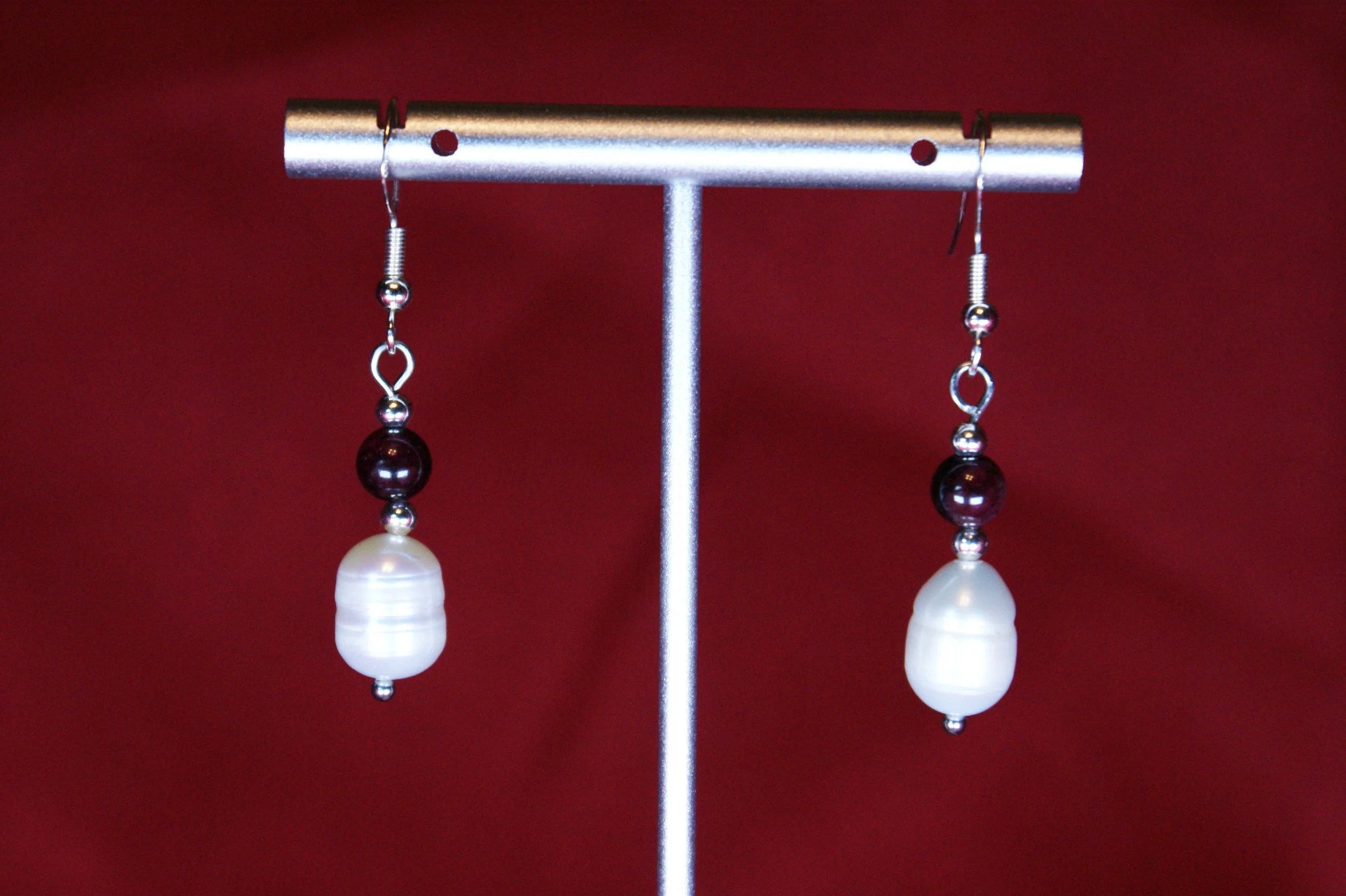Freshwater Pearl and Garnet Drop Earrings