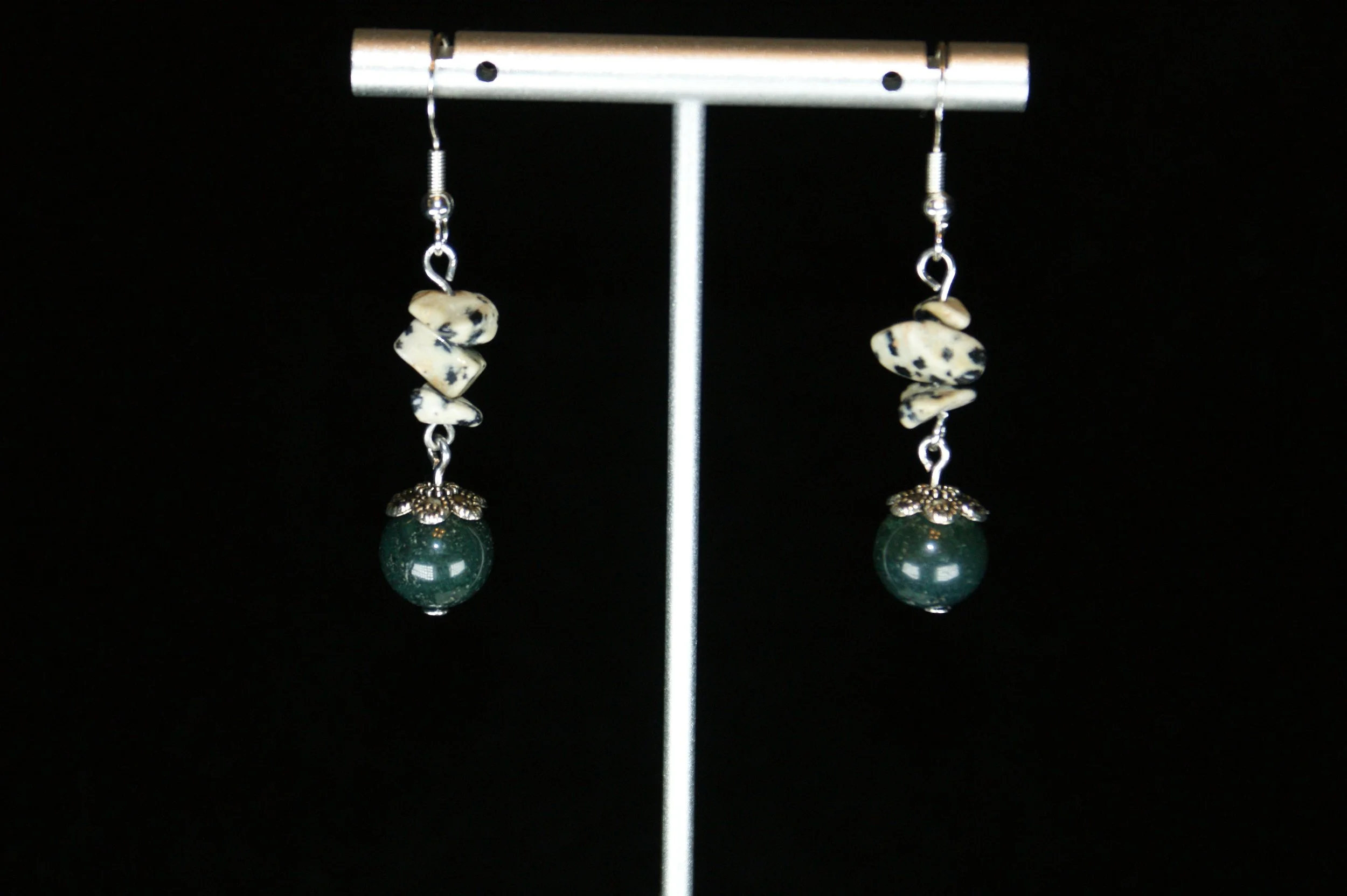 Bohemian Dalmatian Jasper & Green Agate Earrings