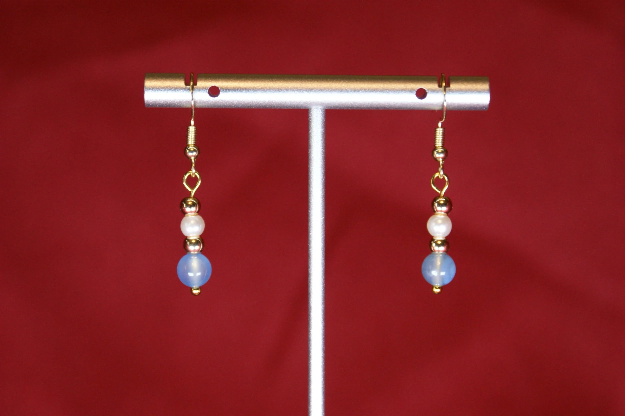Pearl and Blue Agate Dangle Earrings