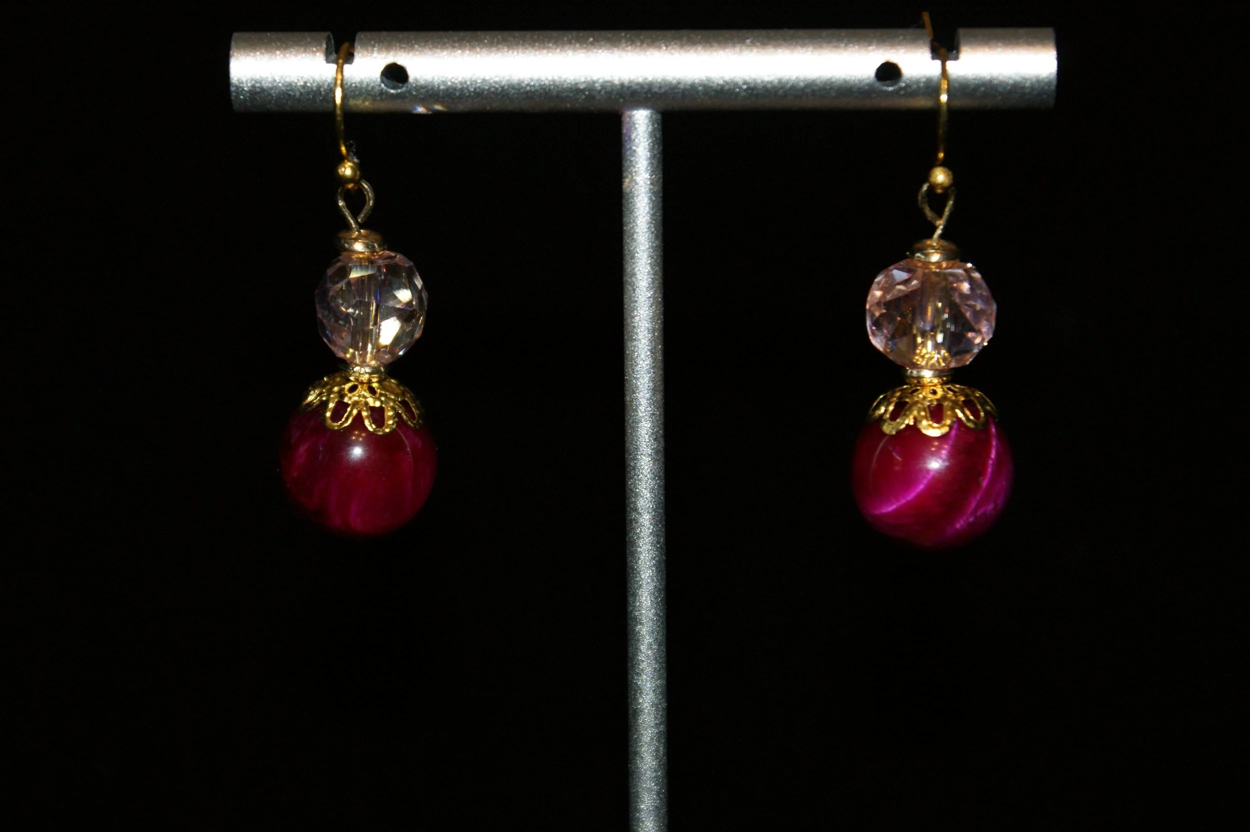 Elegant Pink & Gold Drop Earrings