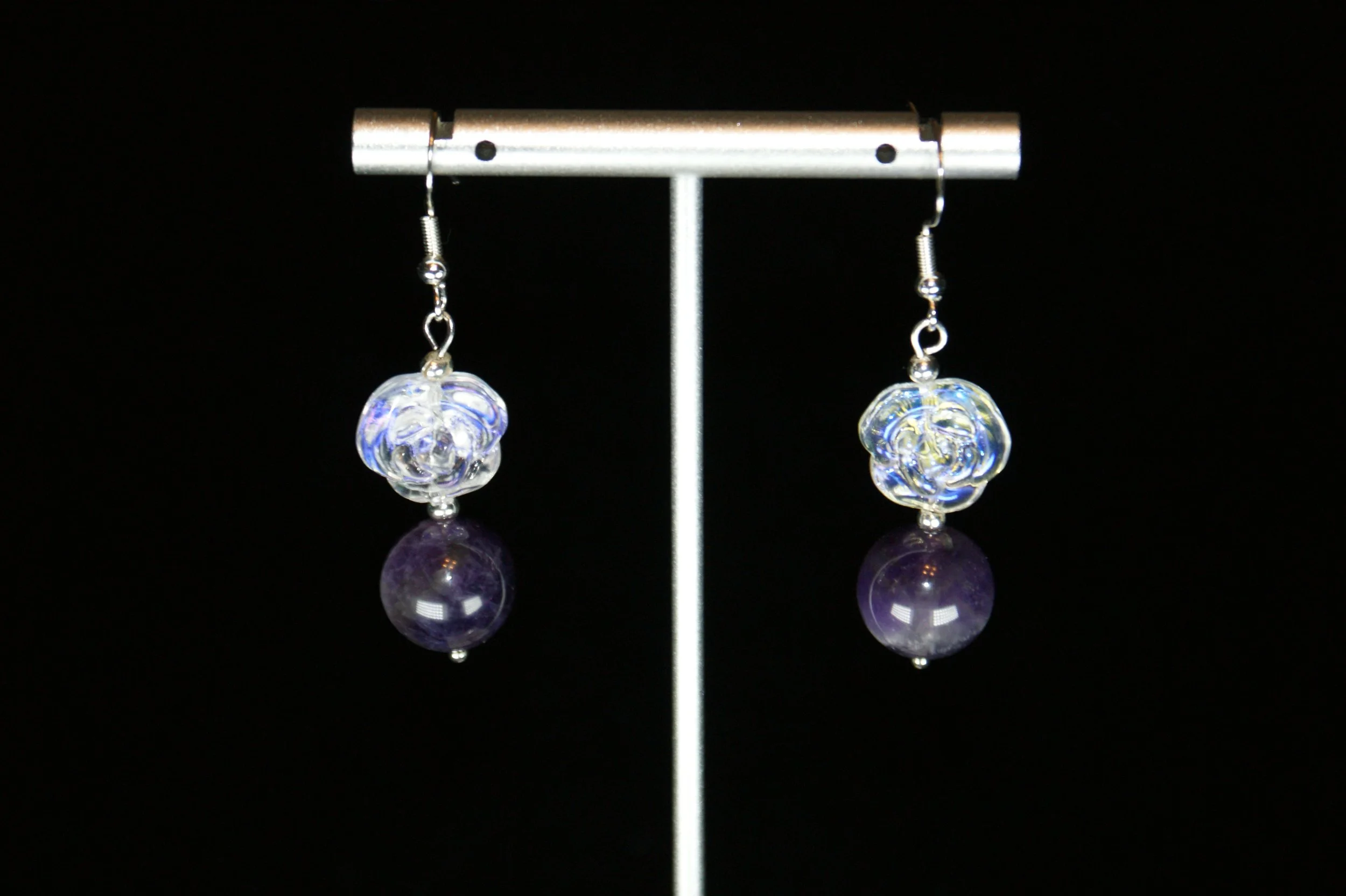 Handcrafted Glass & Amethyst Bead Earrings