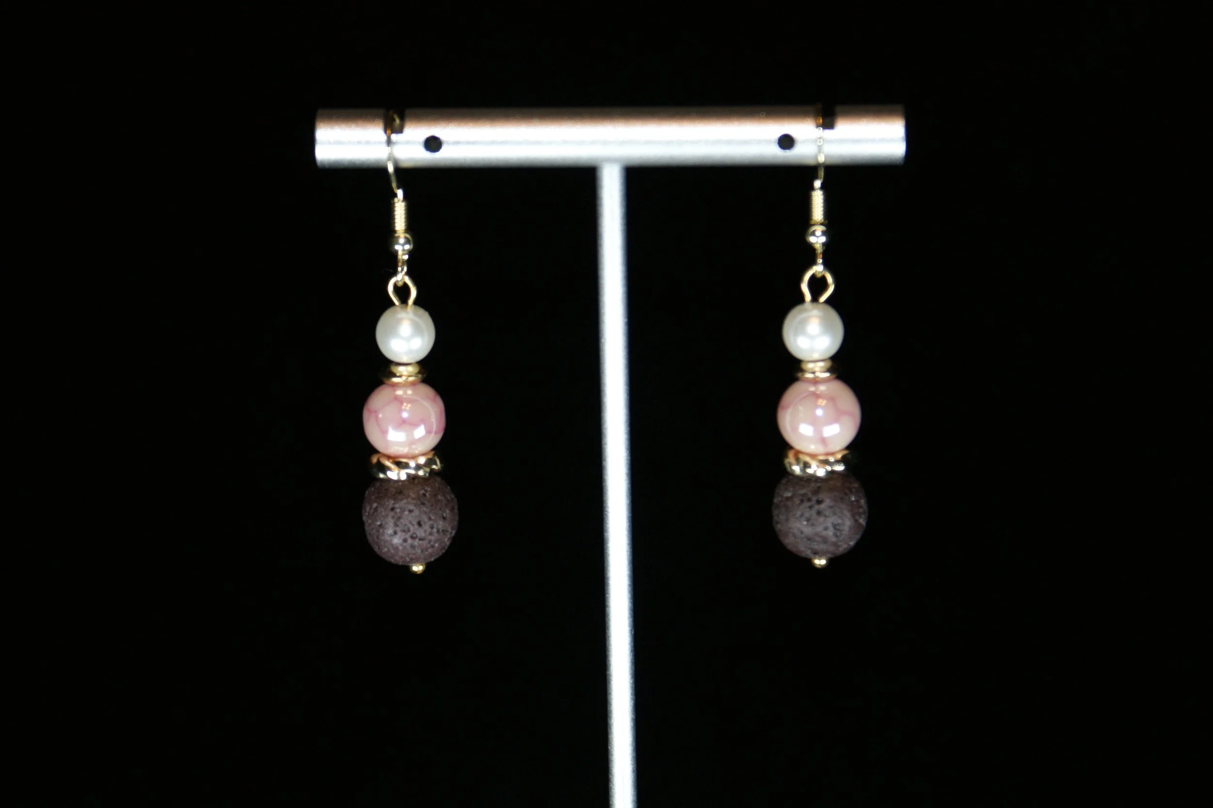 Elegant Pearl and Lava Bead Earrings