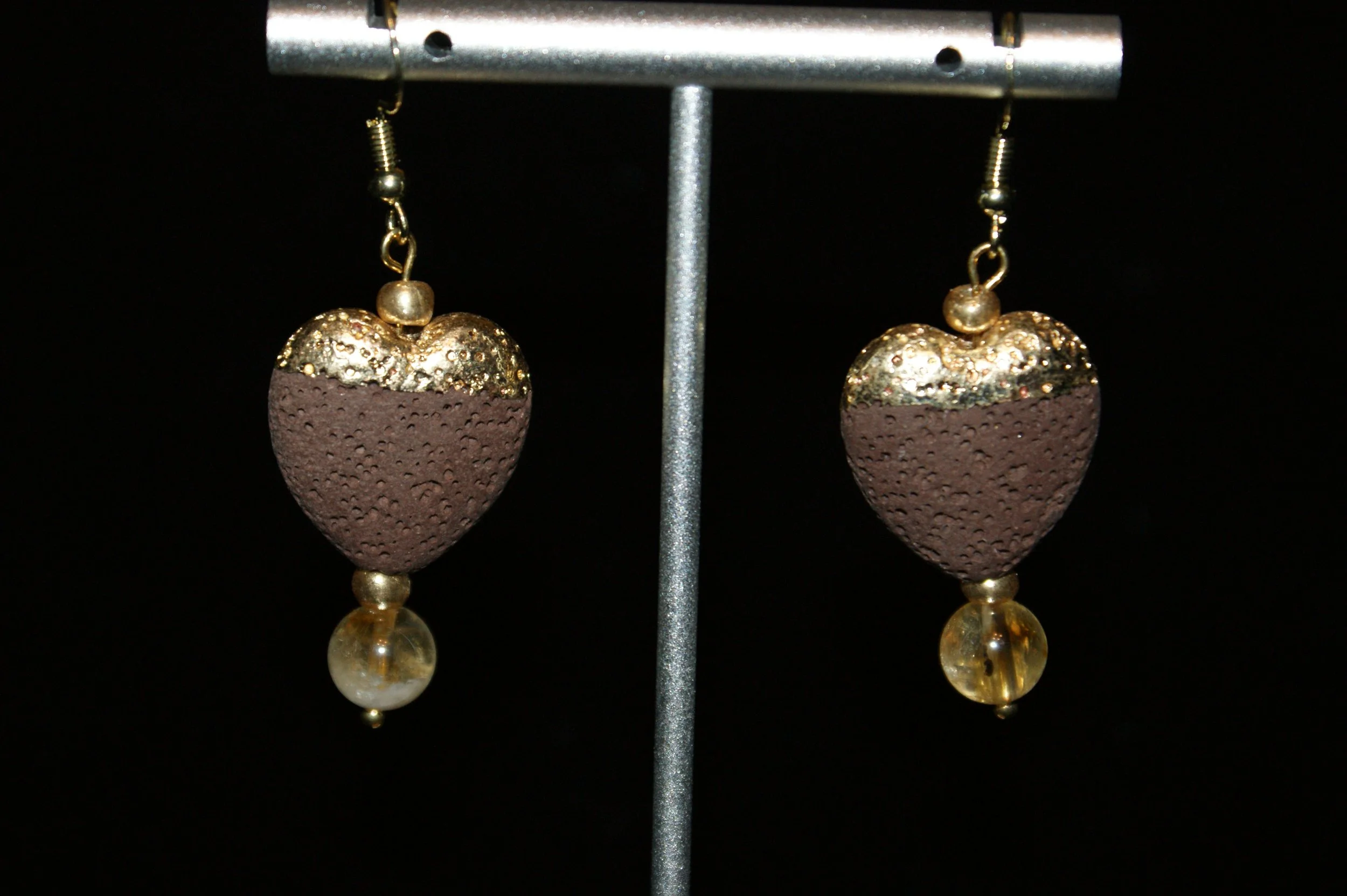 Dipped Heart Lava Stone Bead Earrings