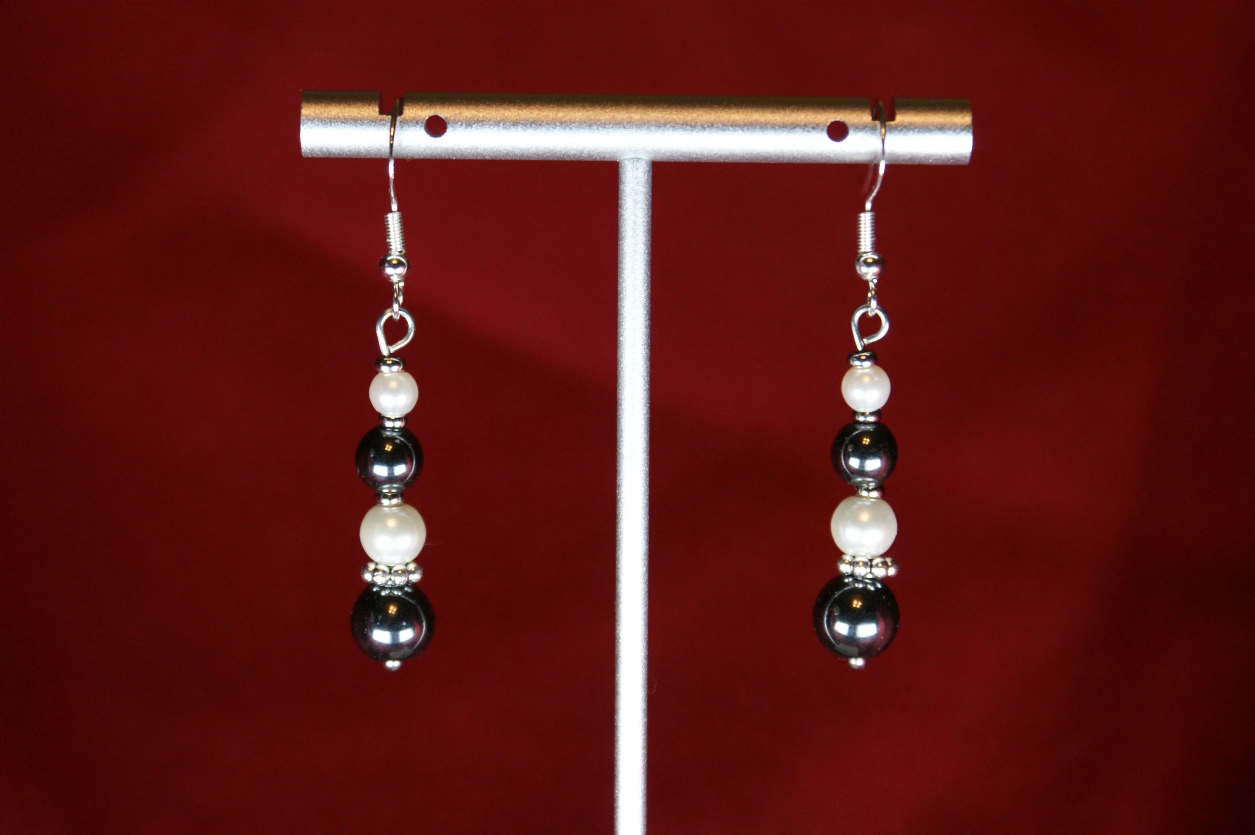 Hematite and Pearl Drop Earrings
