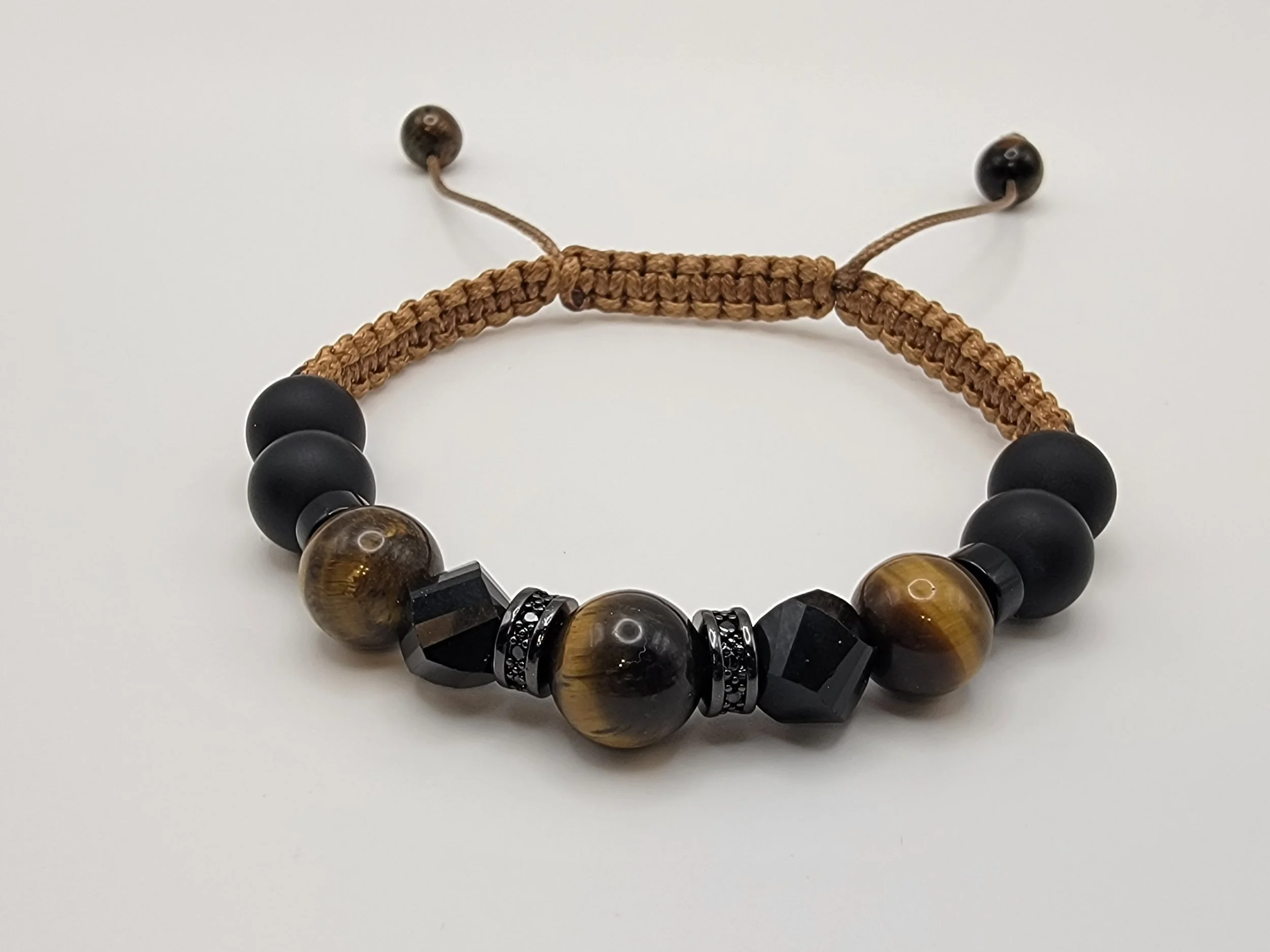Tiger's Eye and Matte Black Onyx Beaded Bracelet