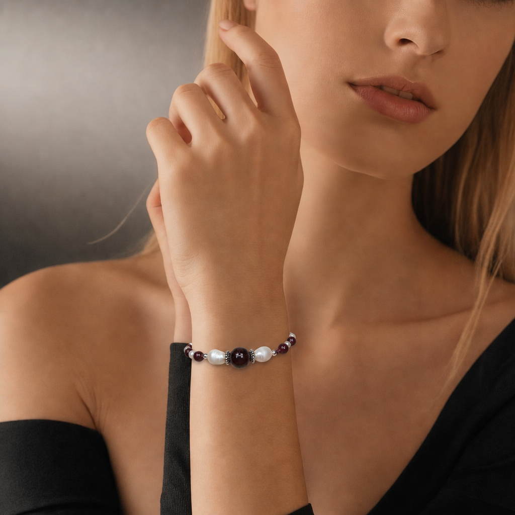 Garnet & Freshwater Pearl Elegance Bracelet