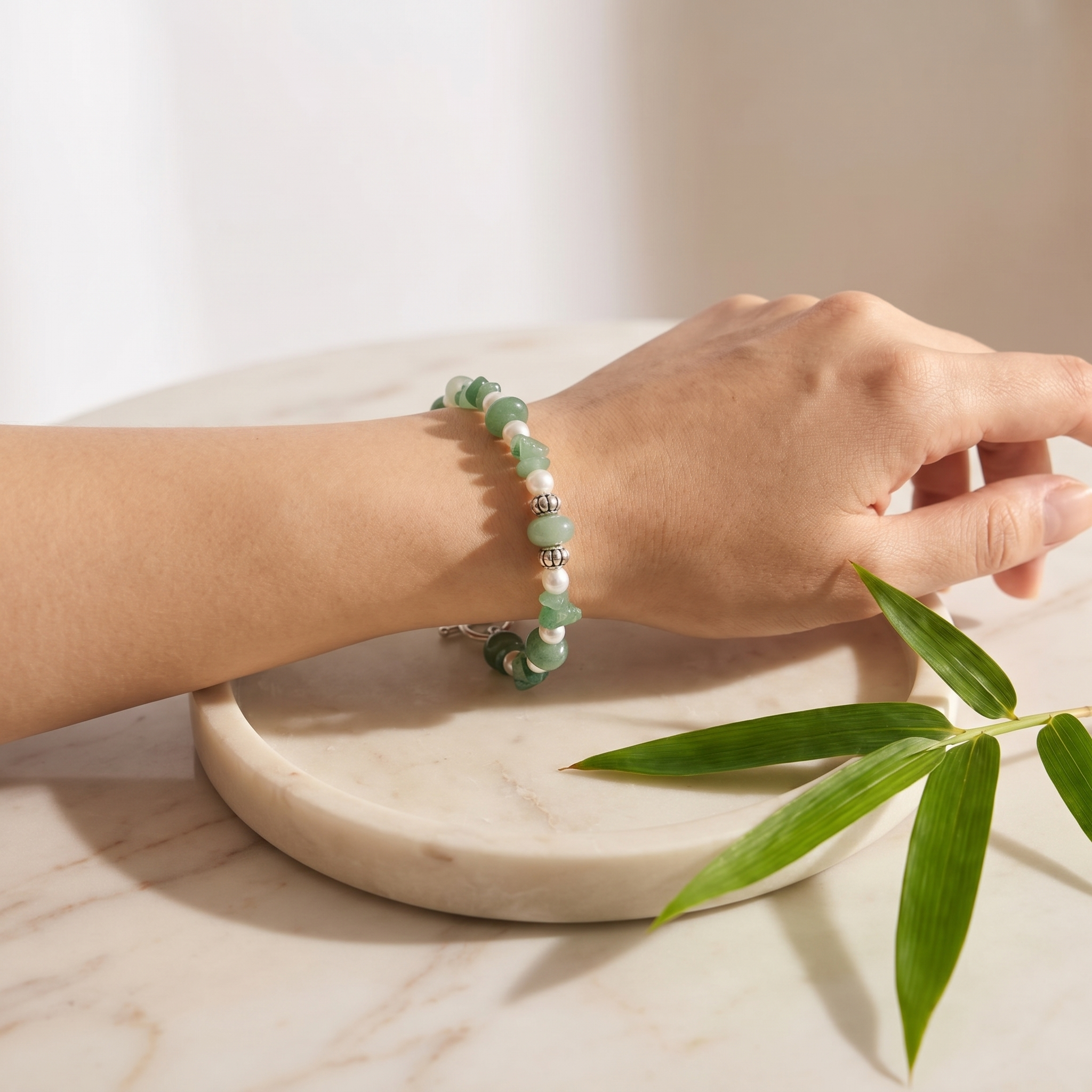 Green Aventurine and Pearl Bracelet