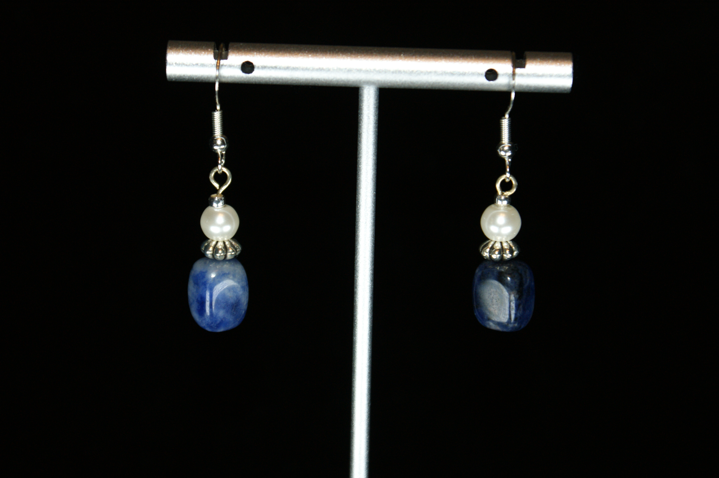 Handcrafted Blue Stone & Pearl Earrings