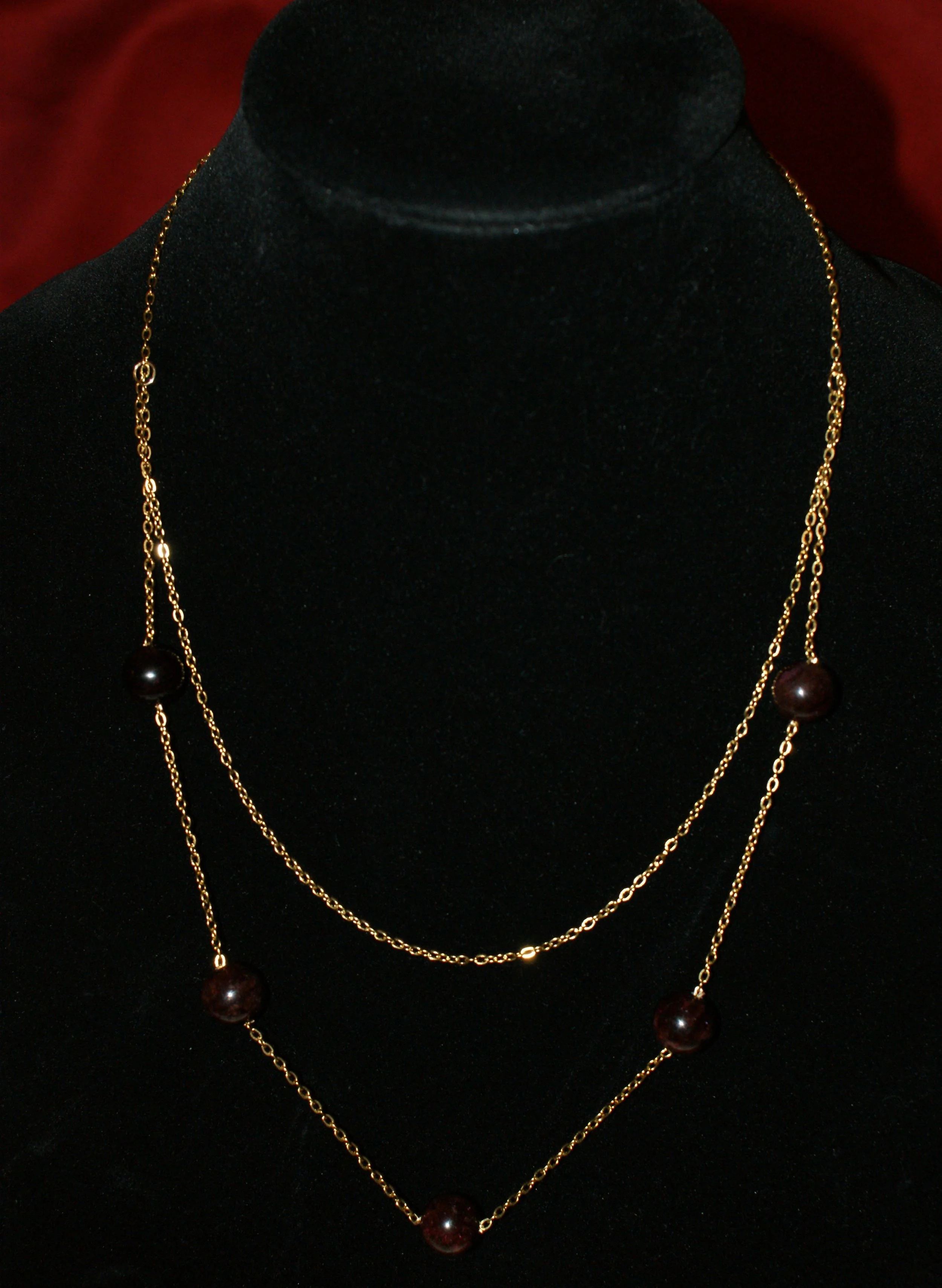 Gold and Burgundy Bead Layered Necklace