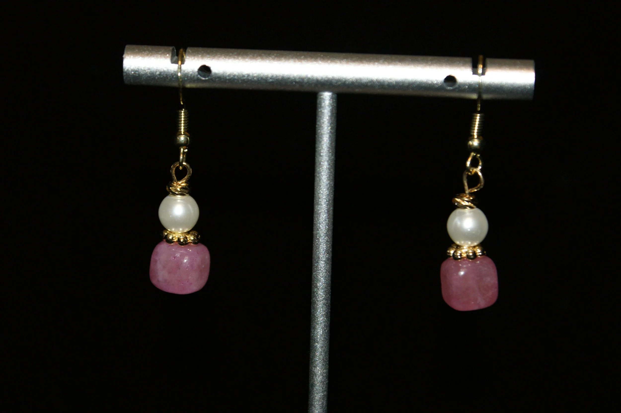 Pink Stone and Pearl Drop Earrings