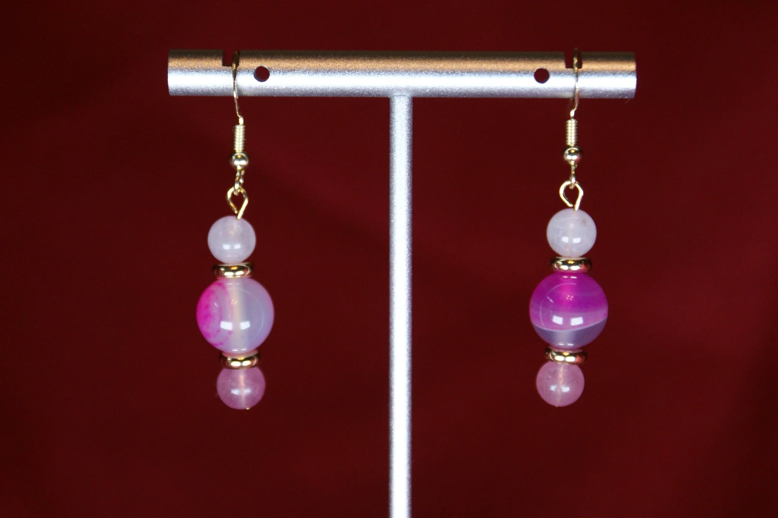 Pink Agate and Rose Quartz Dangle Earrings