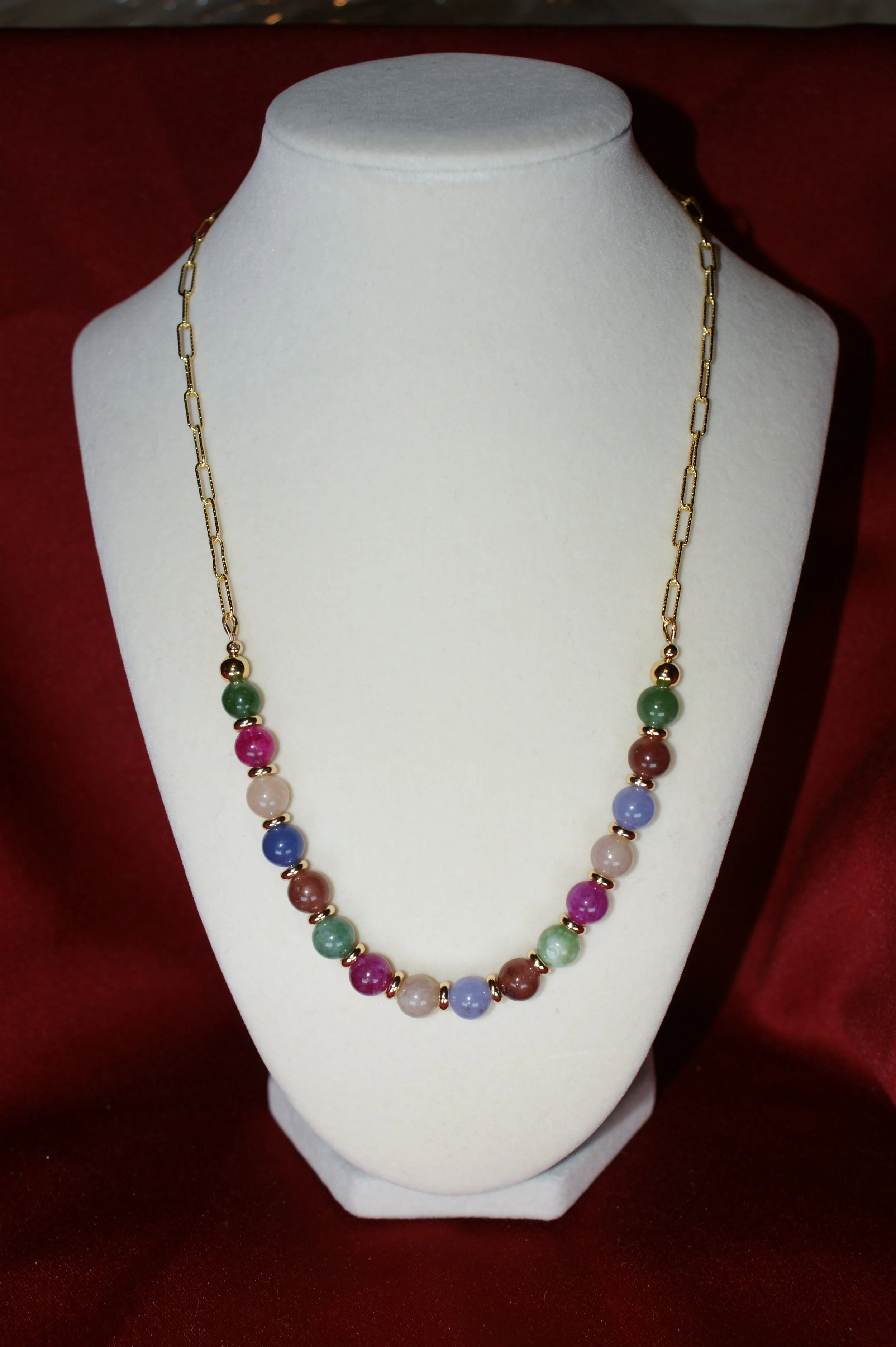 Multi-Stone Gem Necklace with Gold Chain