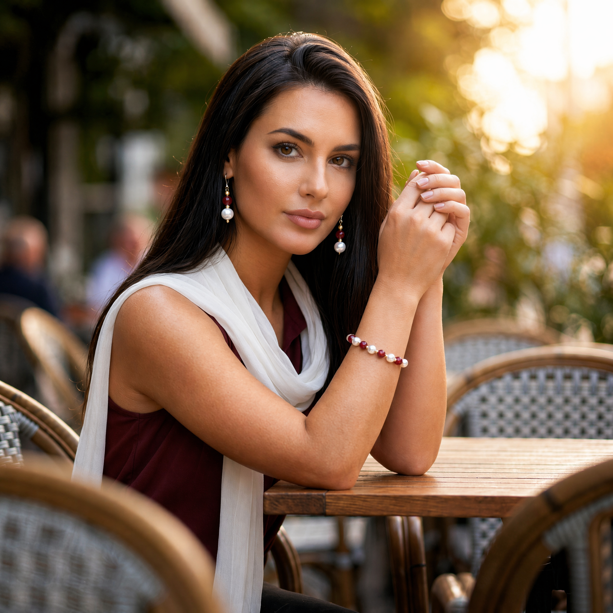 Timeless Pearl and Red Bead Drop Earrings