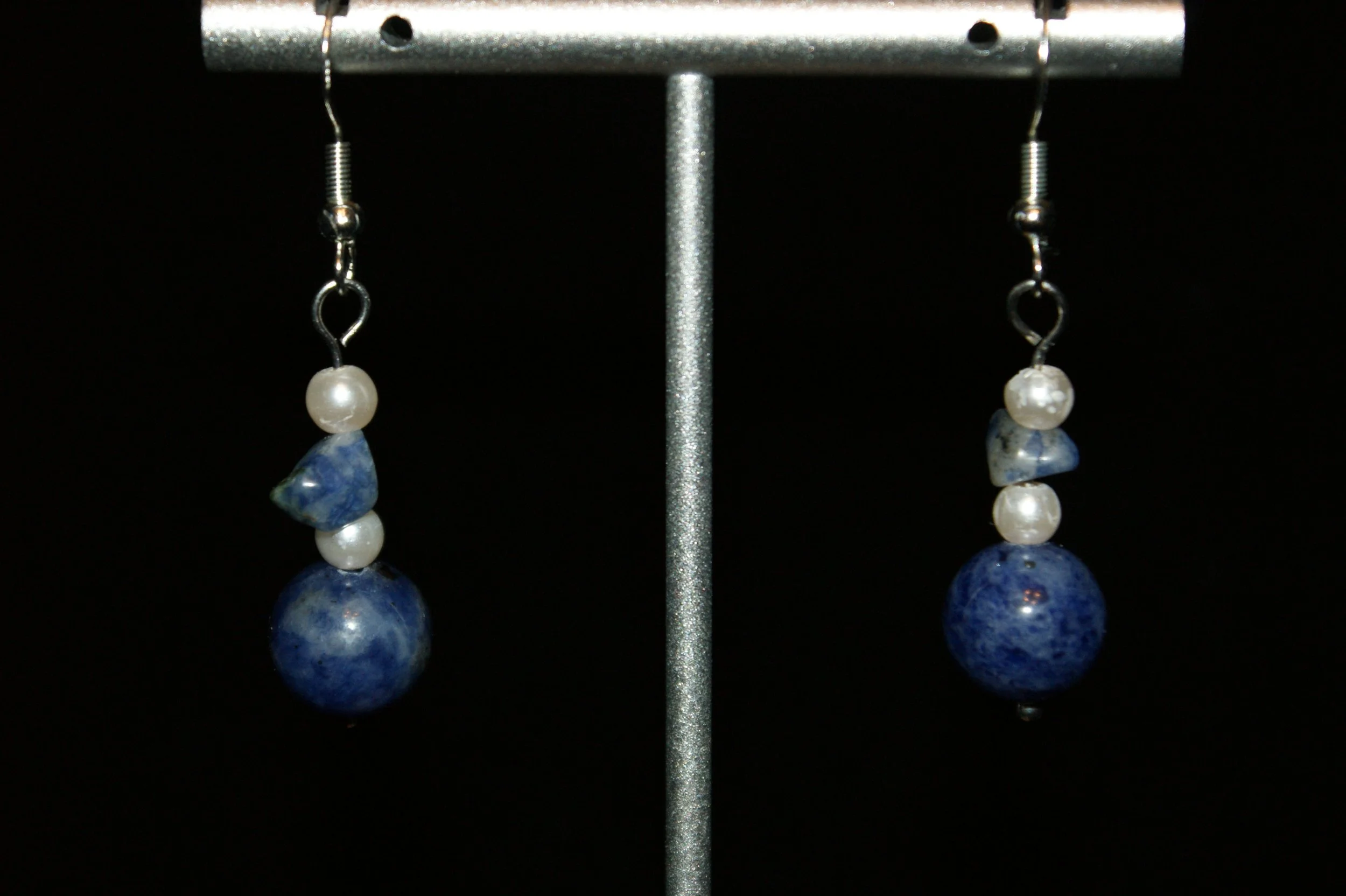 Blue Stone & Pearl Dangling Earrings
