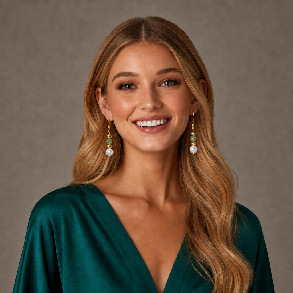 Elegance Pearl & Jade Bead Drop Earrings
