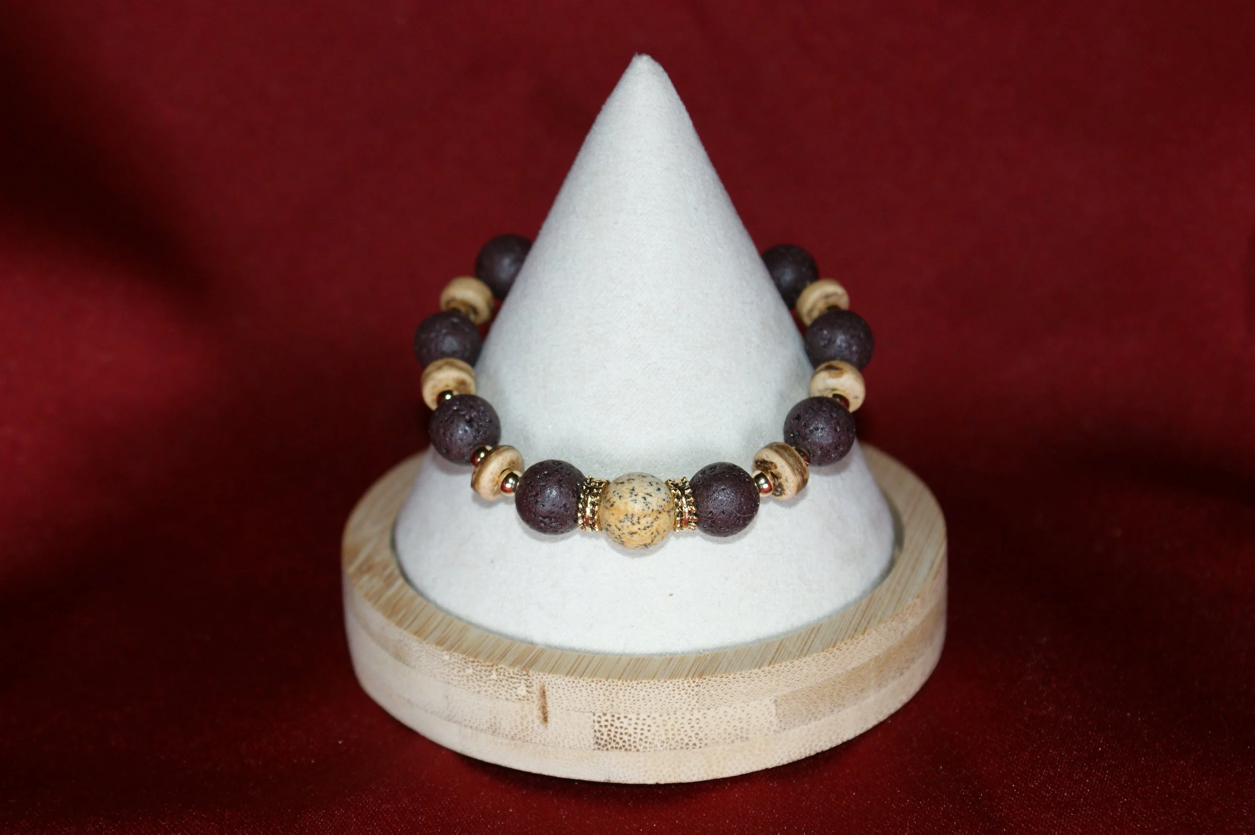 Lava Stone & Wood Beaded Bracelet