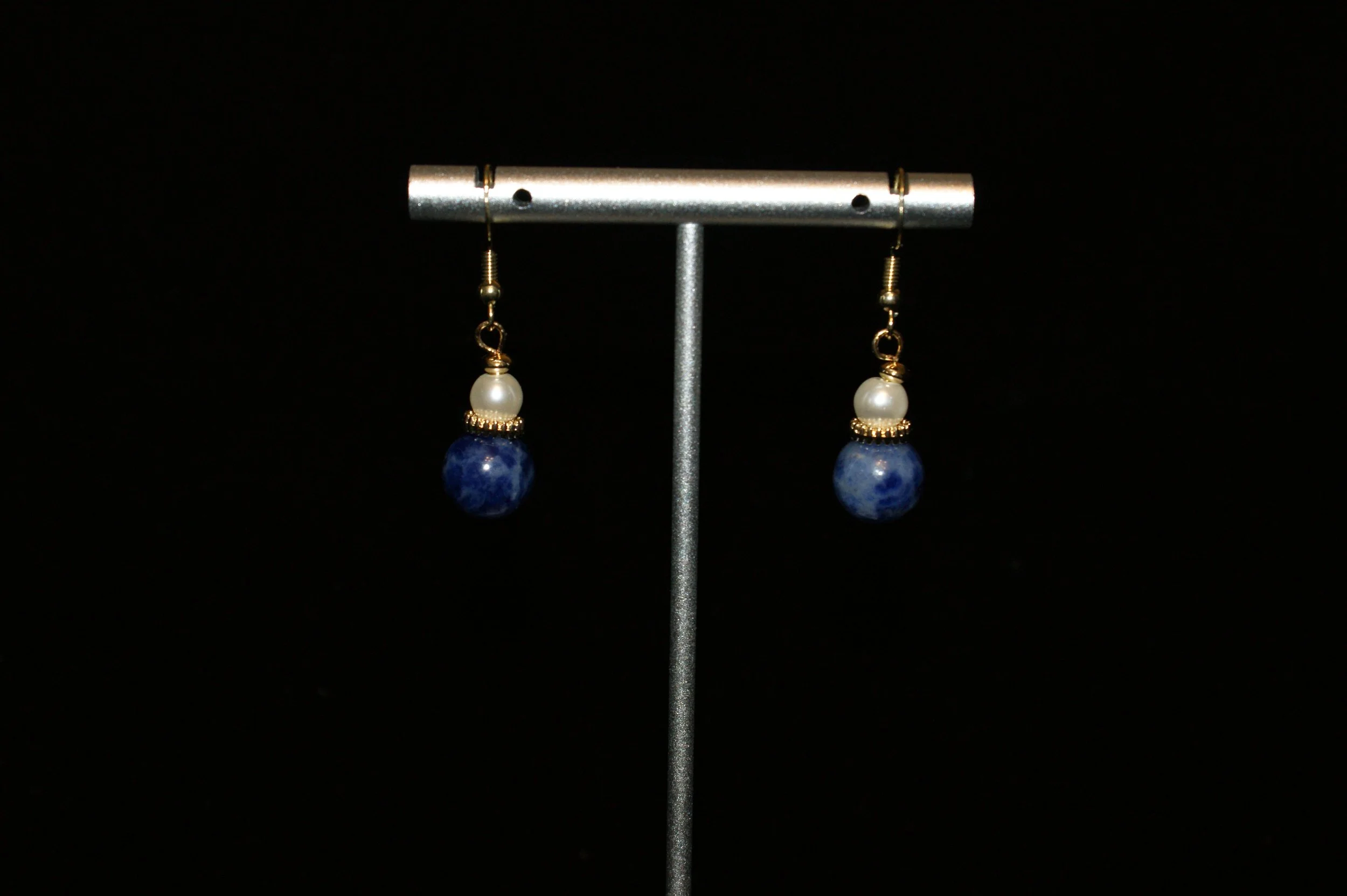 Sodalite & Pearl Dangle Earrings