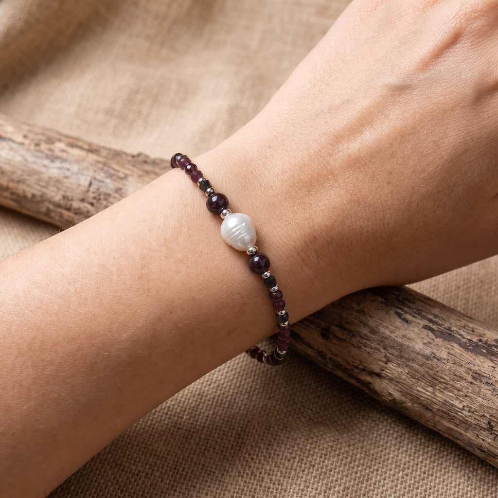 Garnet and Pearl Elegance Bracelet