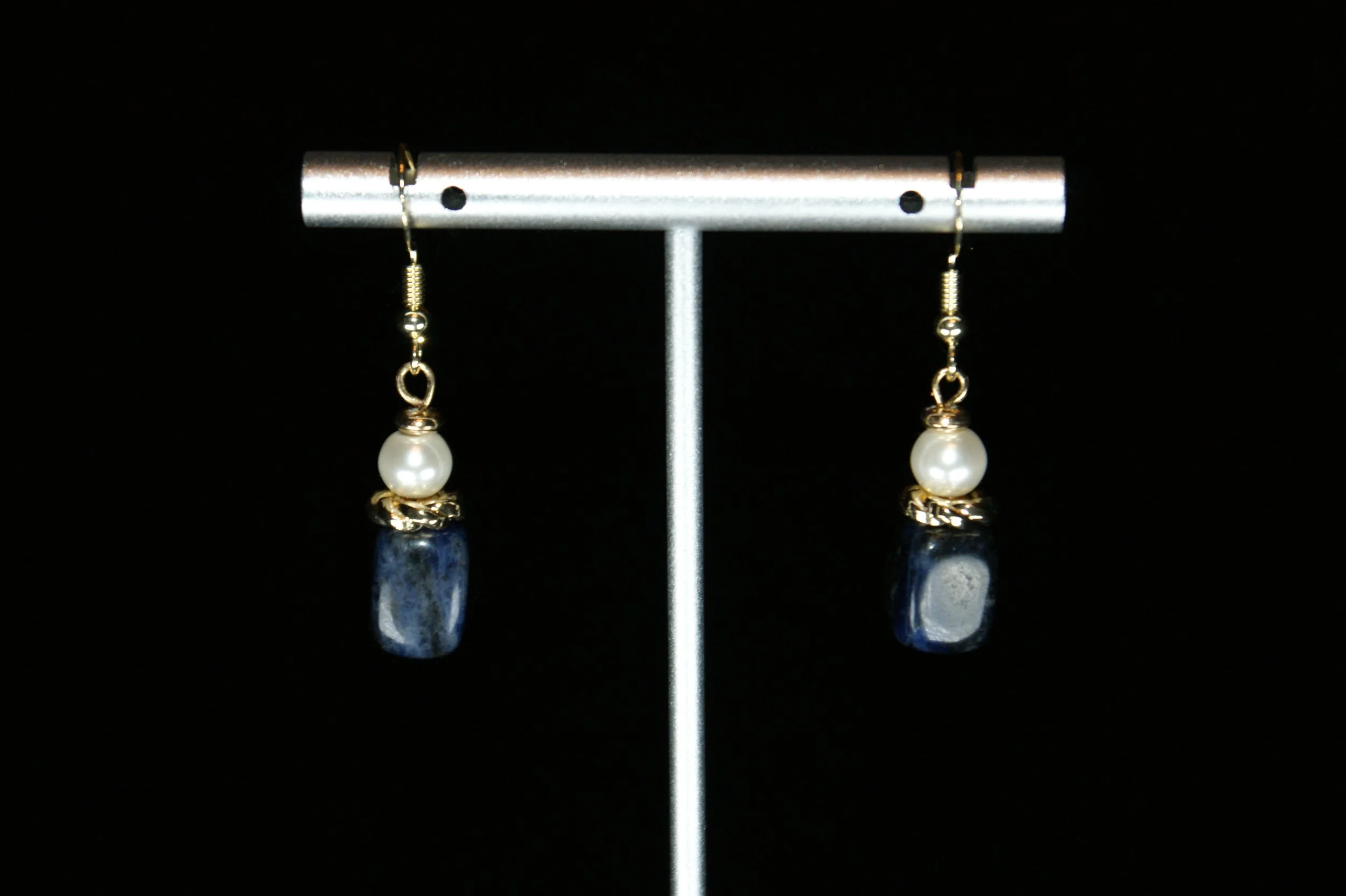 Pearl and Blue Stone Drop Earrings