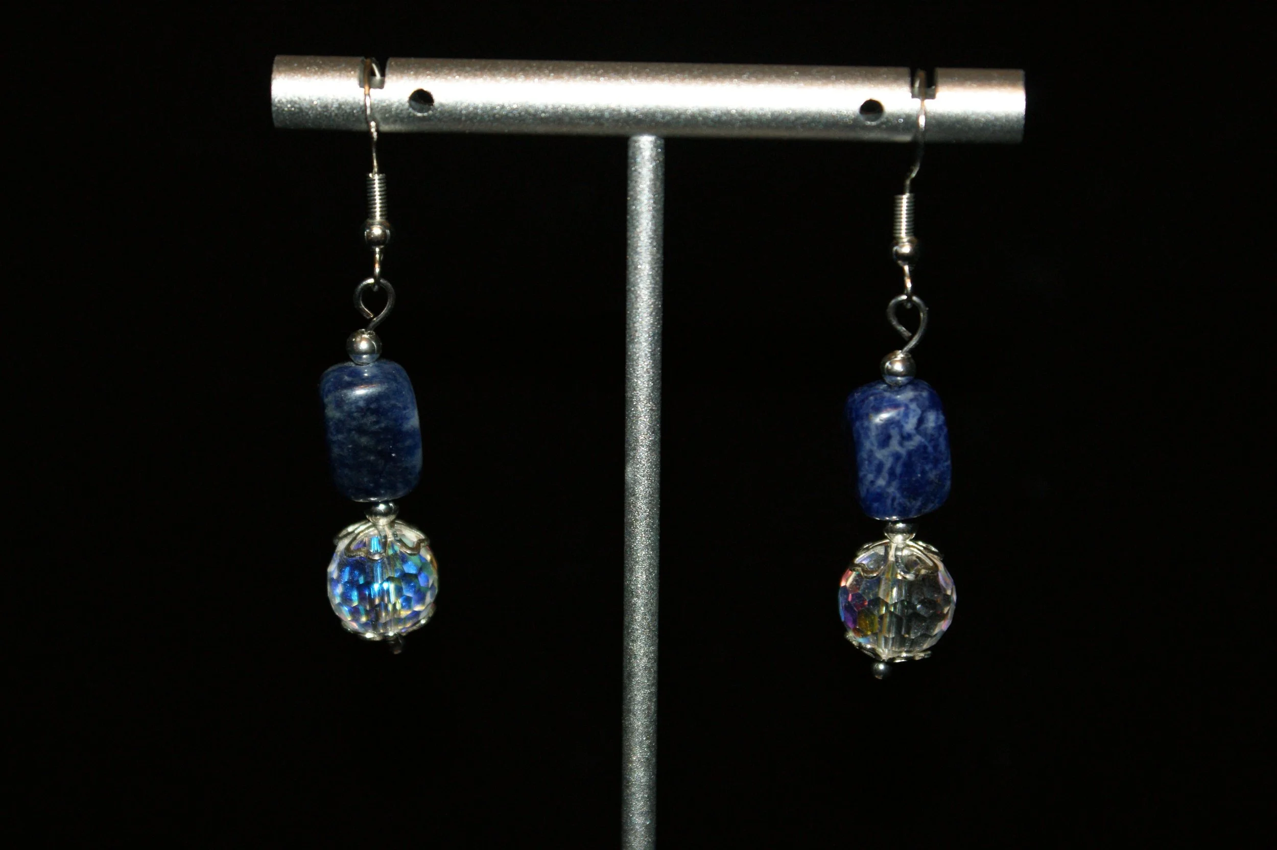 Handcrafted Blue Gemstone and Crystal Earrings