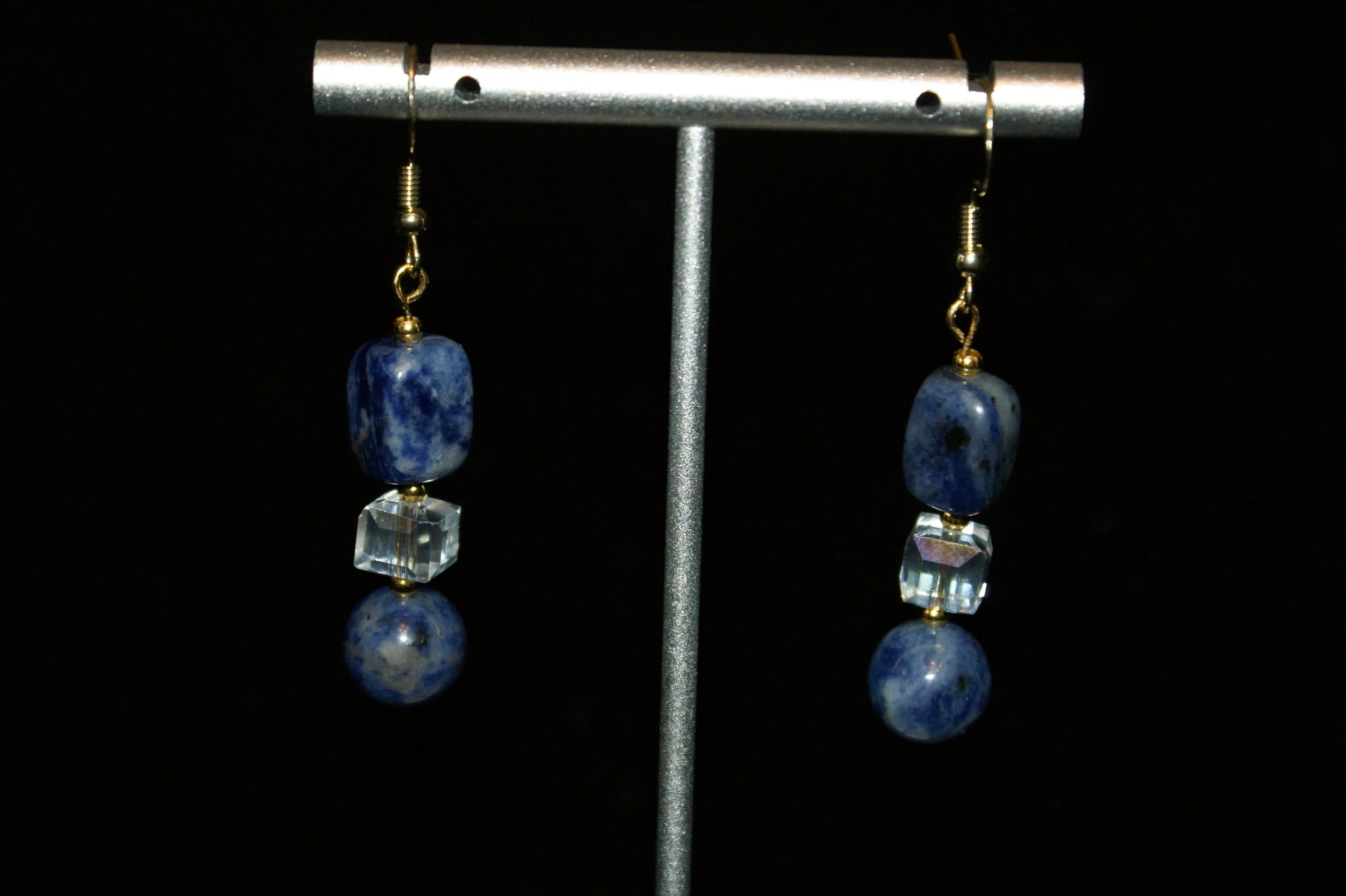 Handcrafted Sodalite and Crystal Glass Earrings