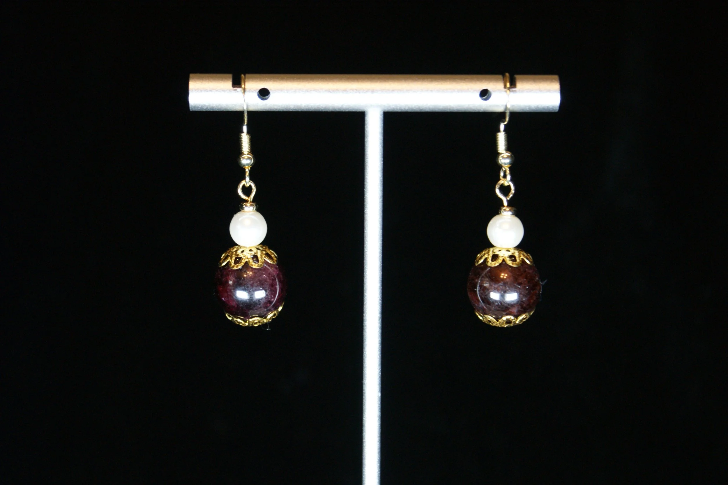 Garnet and Pearl Elegance Drop Earrings