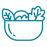 Outline drawing of a bowl with leafy greens inside.