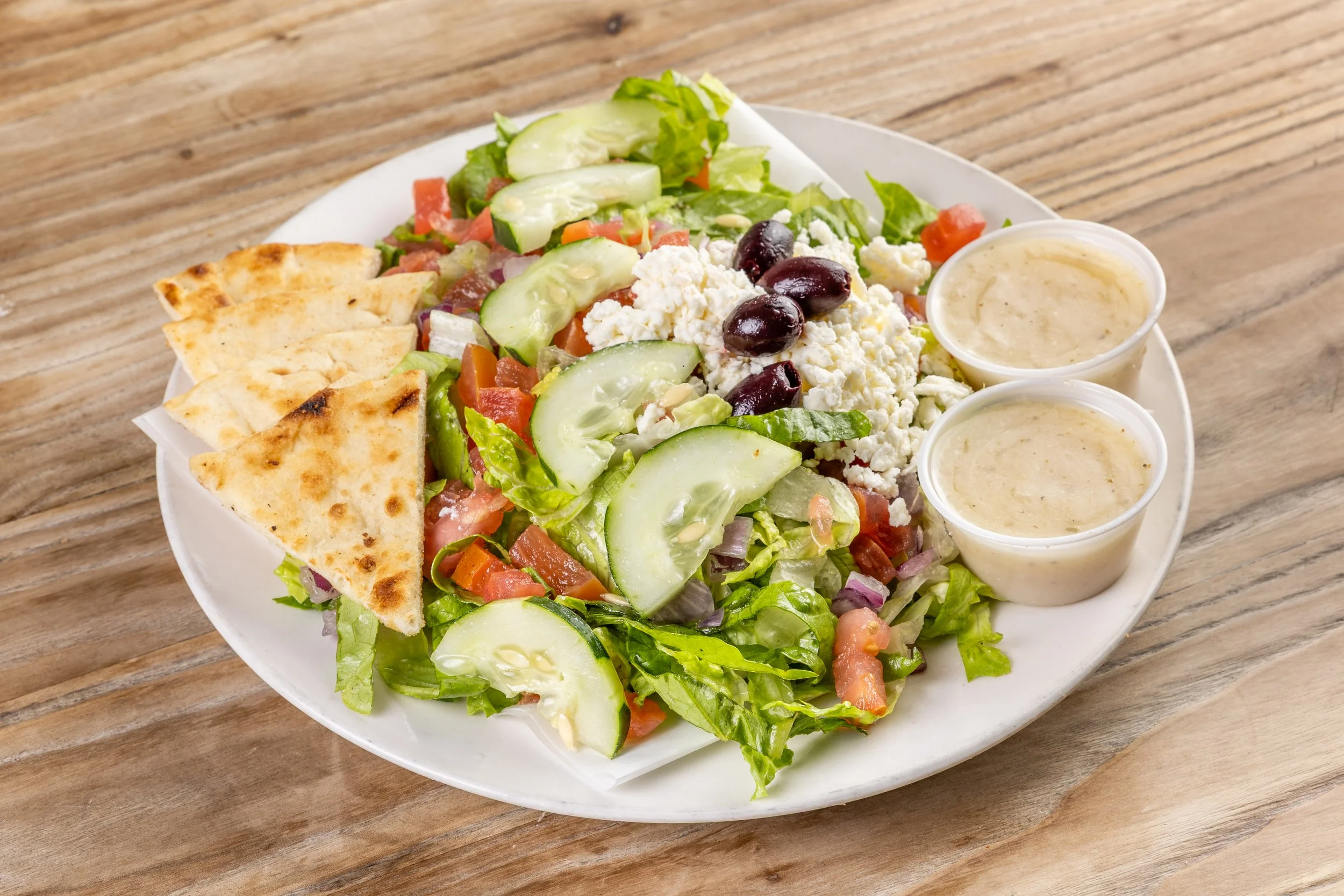 Greek Salad with Warm PIta and dressing on the side