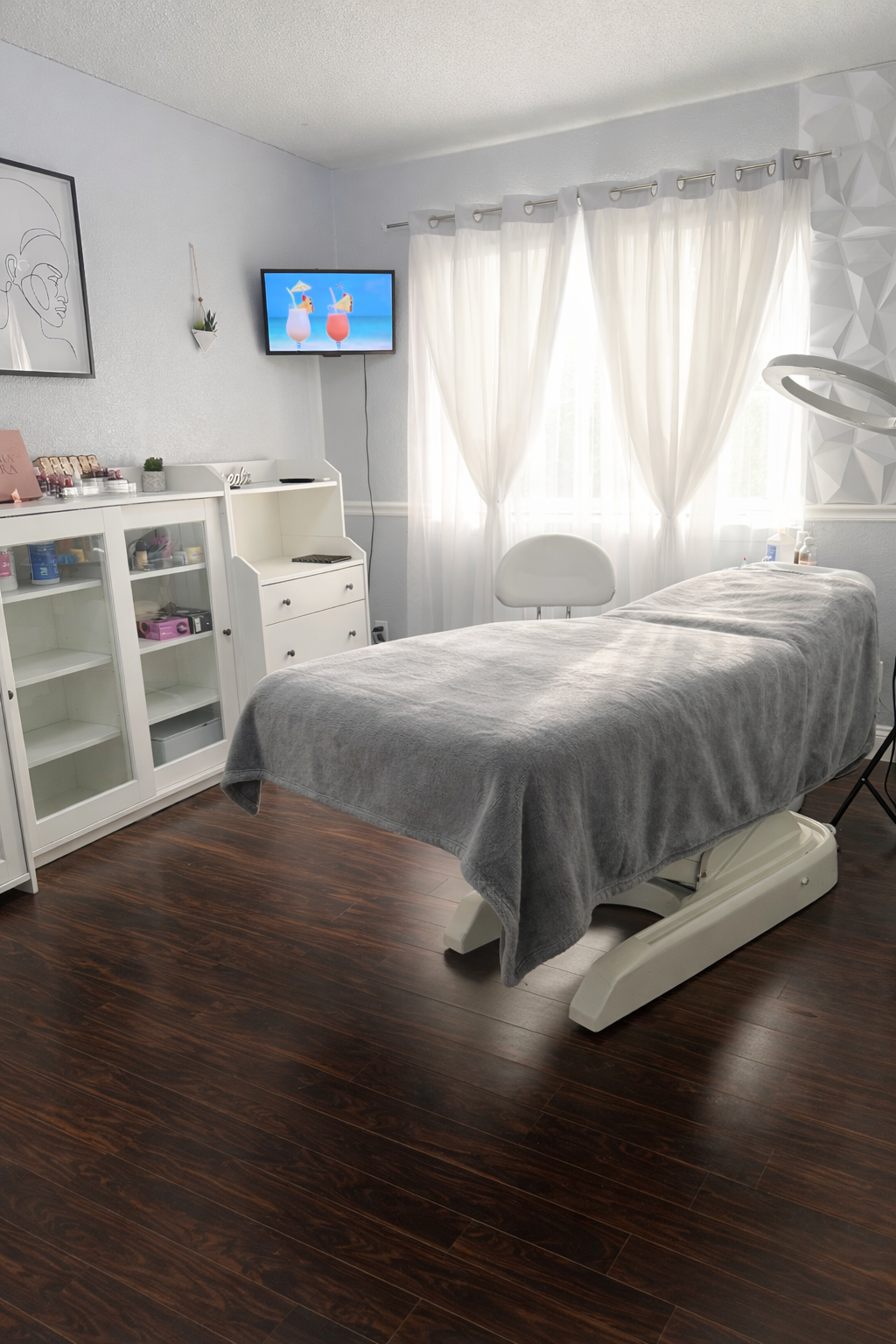 Permanent makeup treatment room at Beauty Lab Destin featuring a clean, modern studio space.