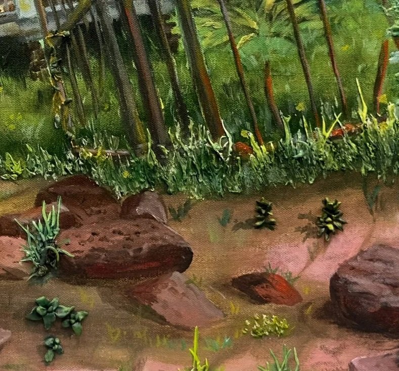 Texture on the distressed brick pathway  in the piece, "Thrush Music - Hark!"