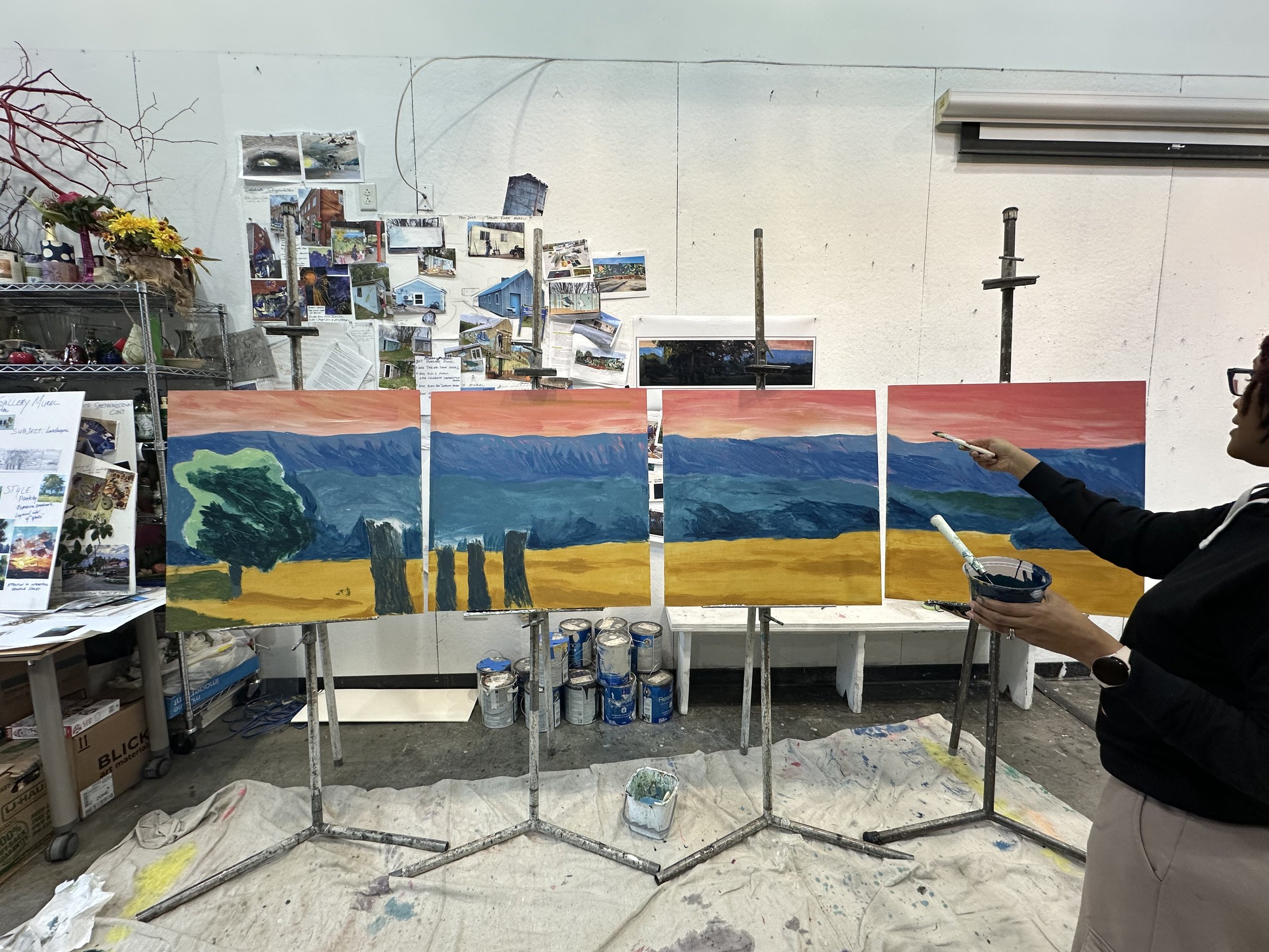 Early iteration of the mural, inspired by a painting in the Bridge Gallery's collection.