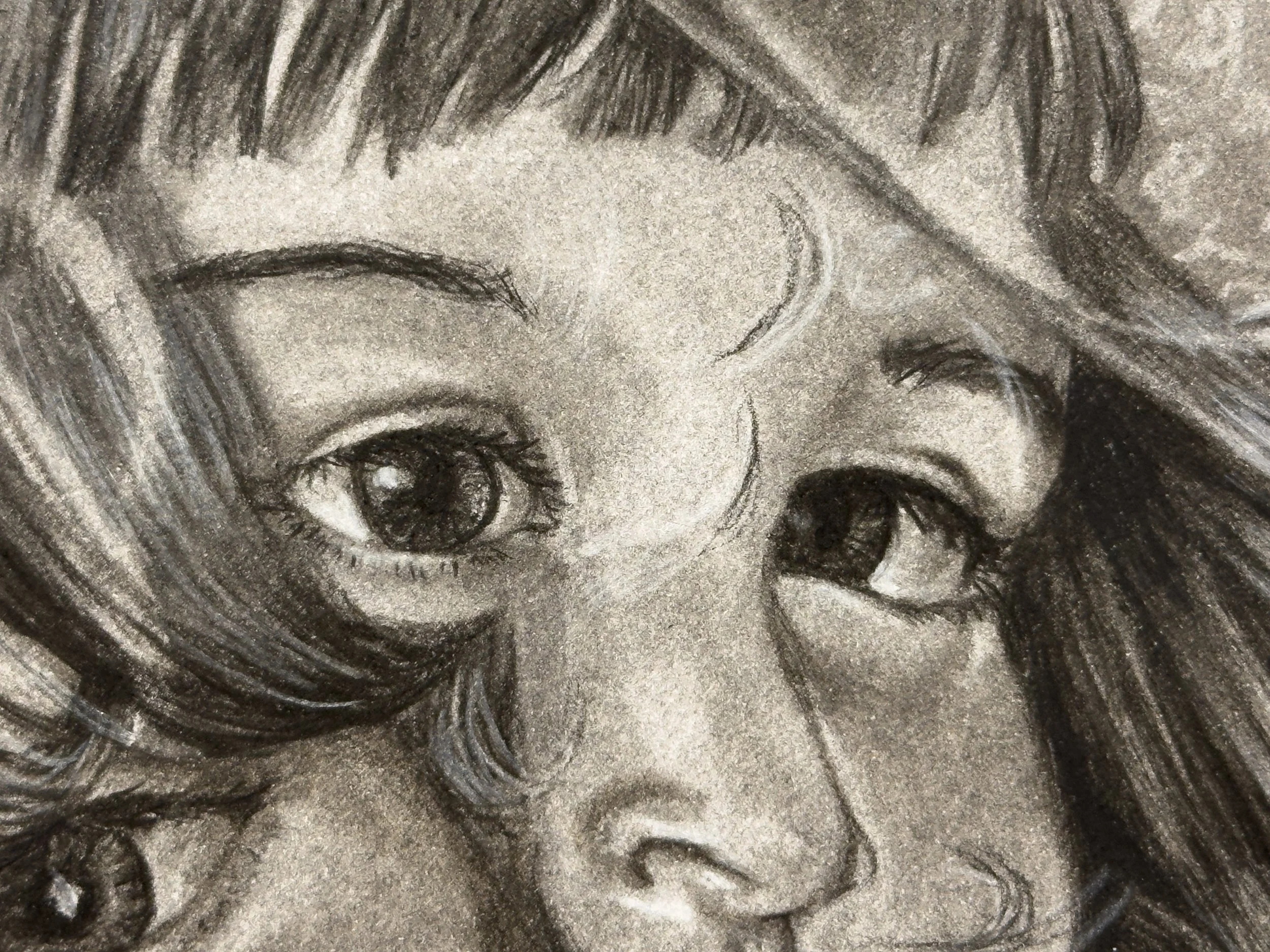 Zoomed in view of a child's eyes from the piece, "I Love Ewe."