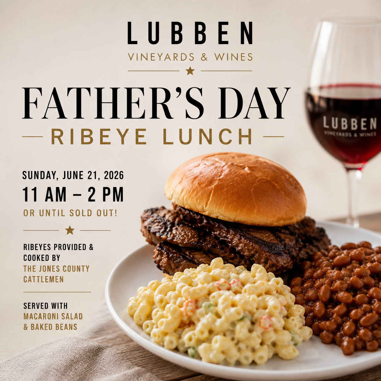 Father's Day Ribeye Lunch & Live Music @ Lubben Vineyards