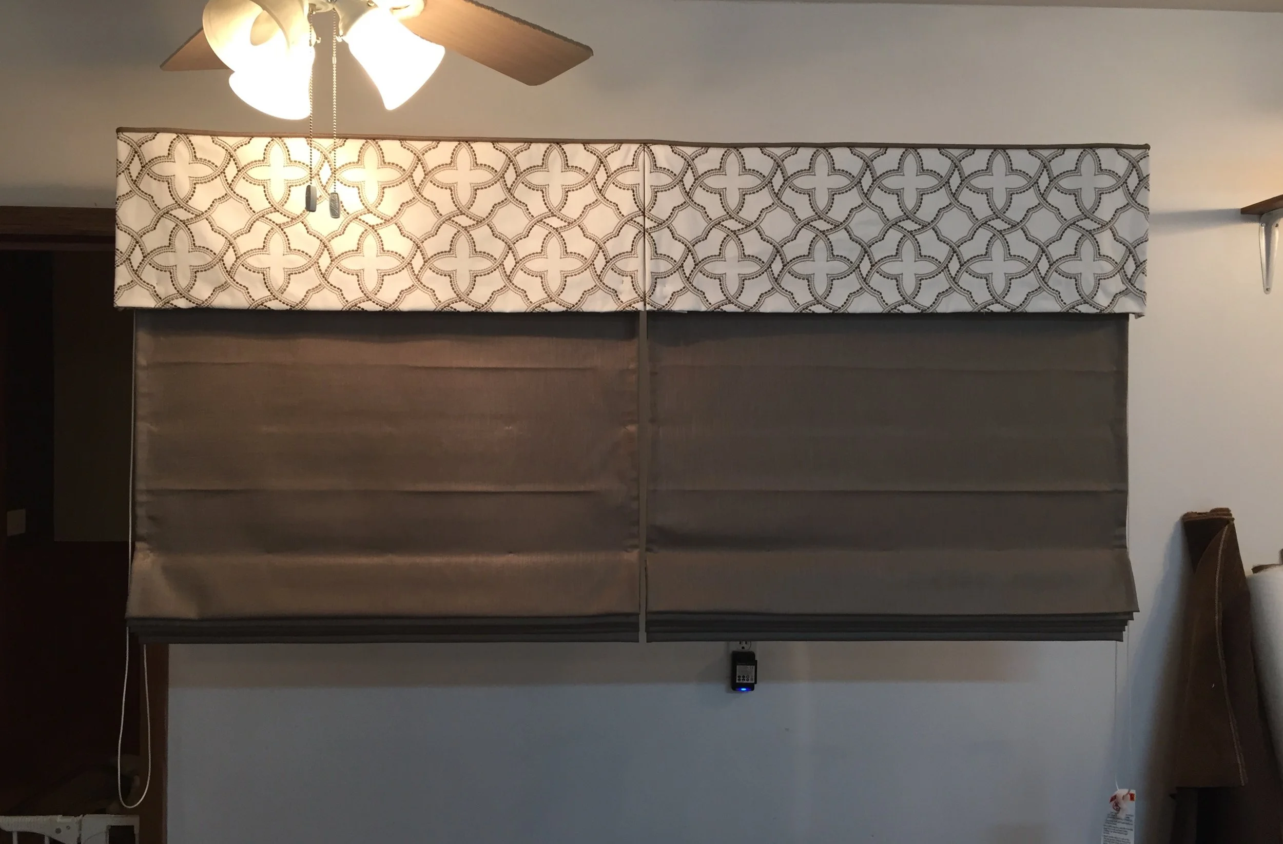 Roman shades with matching contrast valance